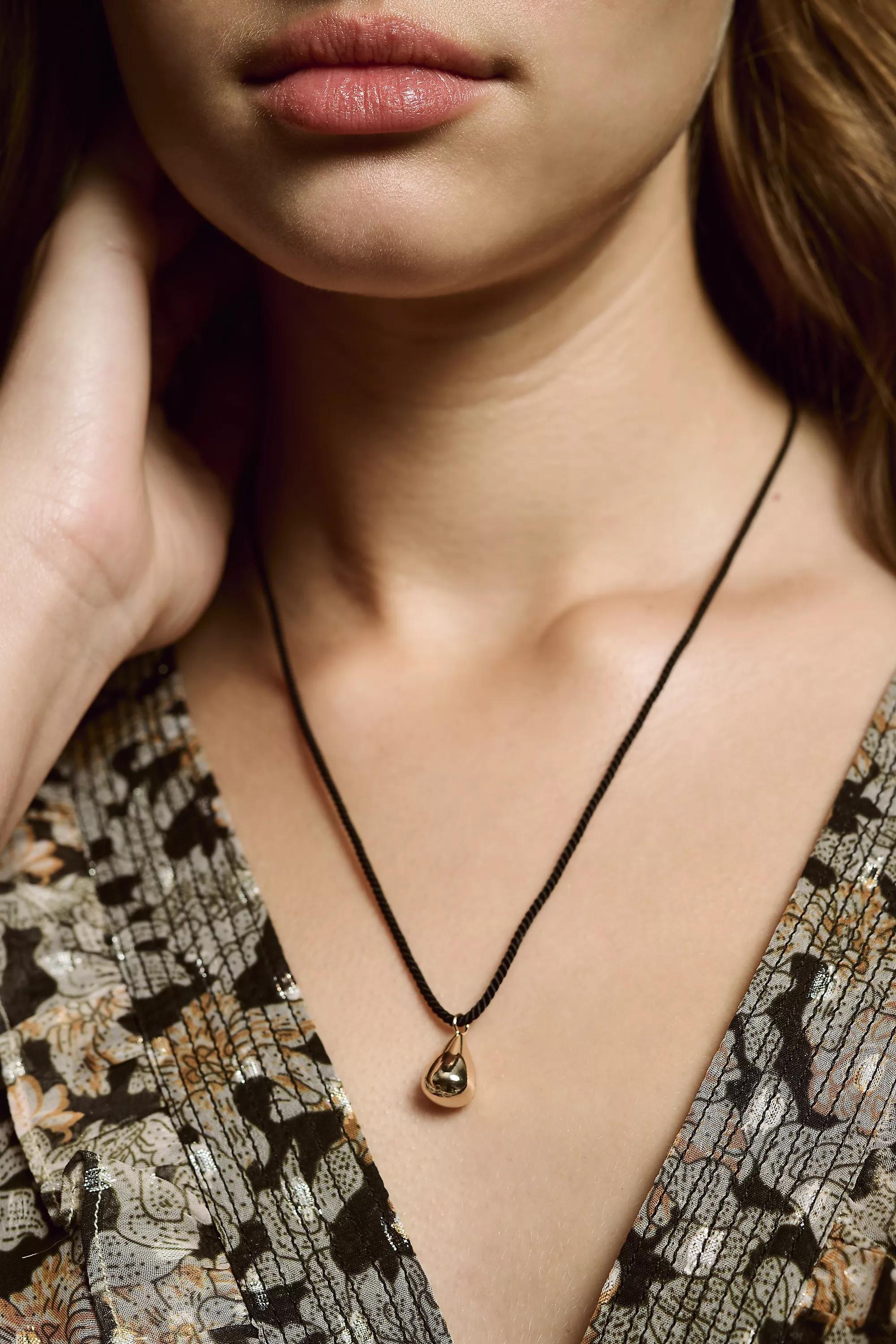Gold-Plated Mini Pearl Pendant Necklace, Black, A501_0001, large image number 1