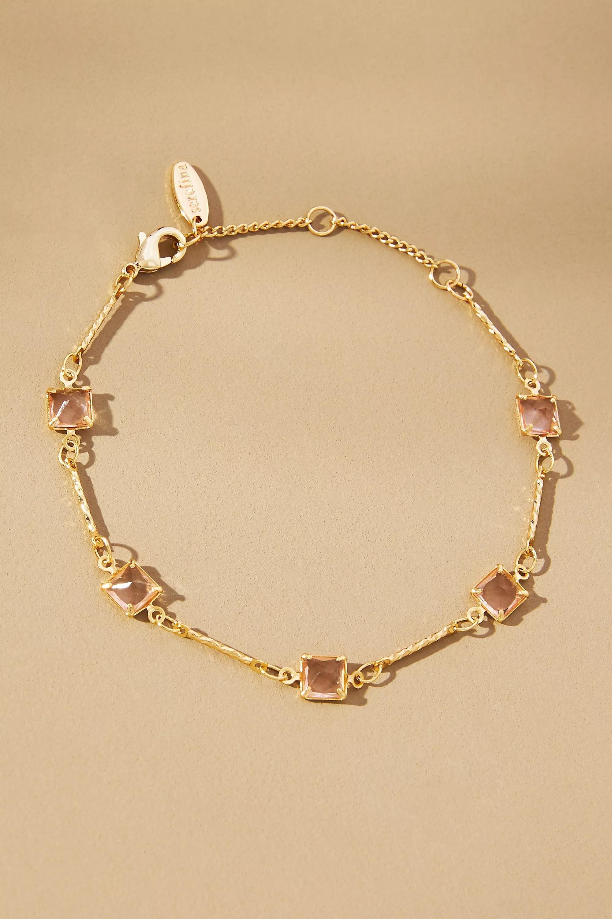Gold-Plated Square Crystal Chain Bracelets, Pink, A501_0066, large image number 0