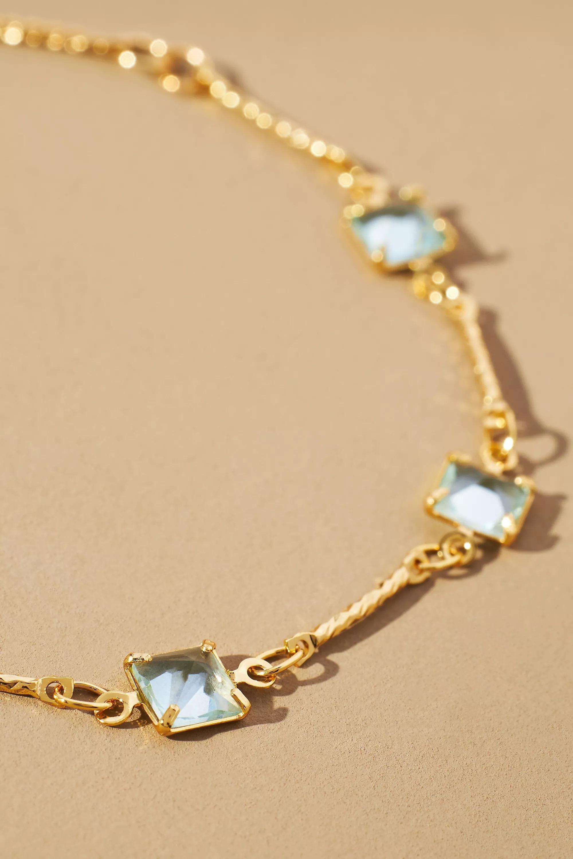 Gold-Plated Square Crystal Chain Bracelets, Green, A501_0102, large image number 1