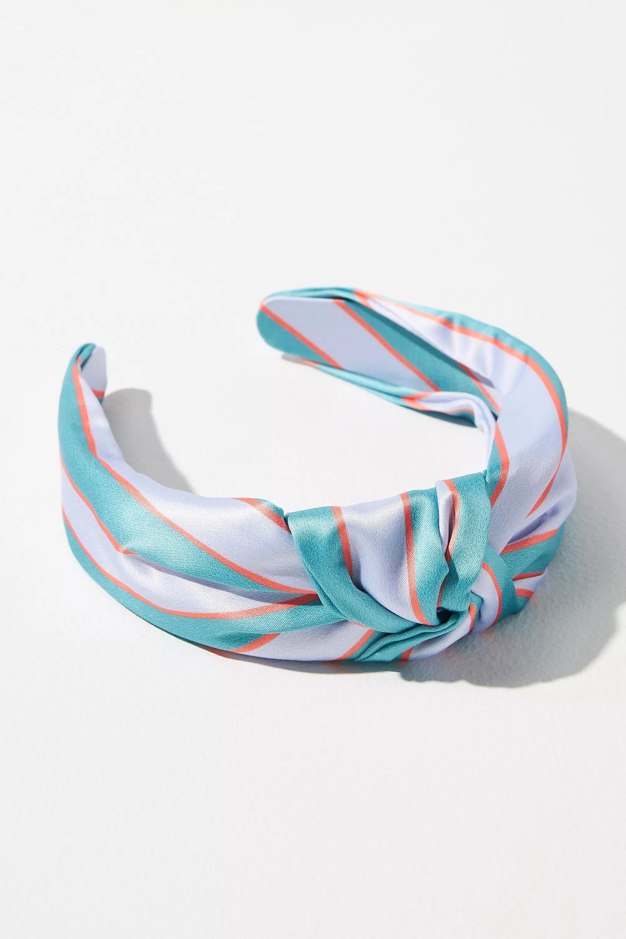 Everly Wide Striped Knot Headband, Blue, A501_0040, large image number 0