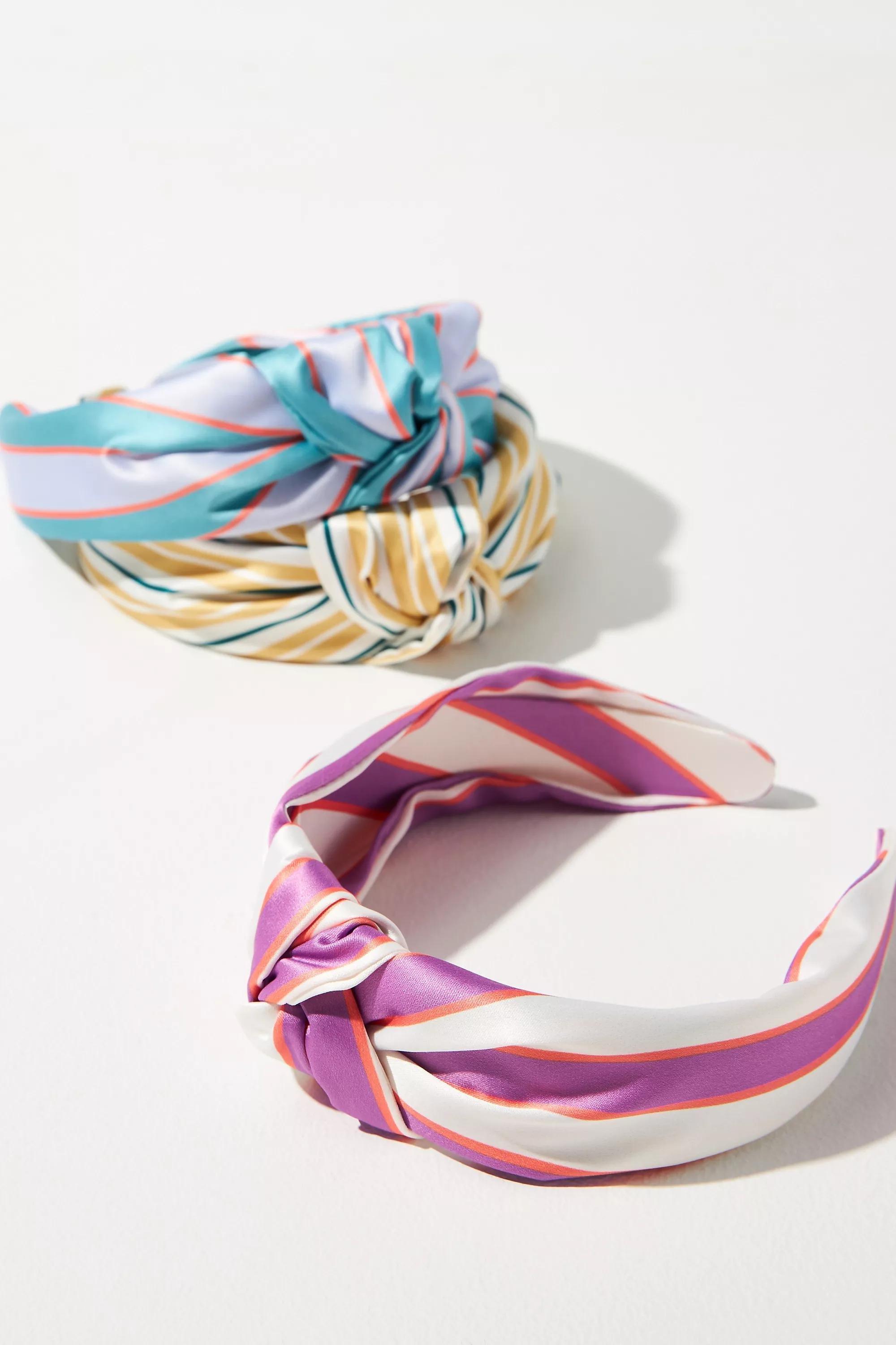 Everly Wide Striped Knot Headband, Blue, A501_0040, large image number 1