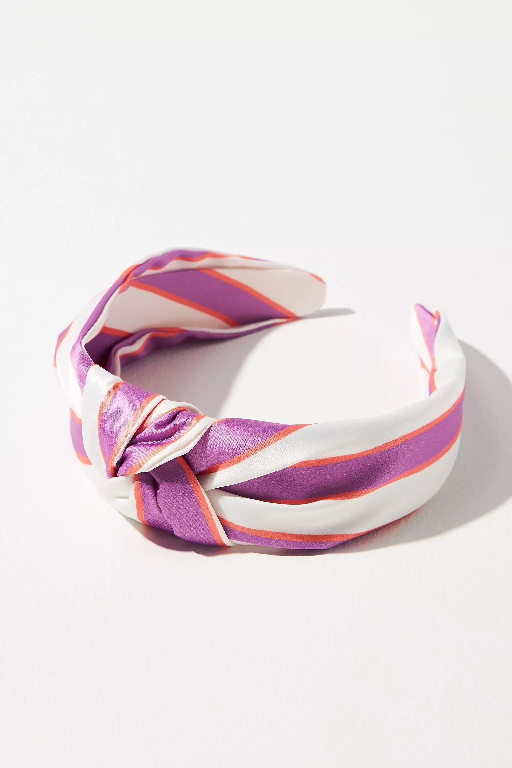 Everly Wide Striped Knot Headband, Purple, A501_0050, large image number 0