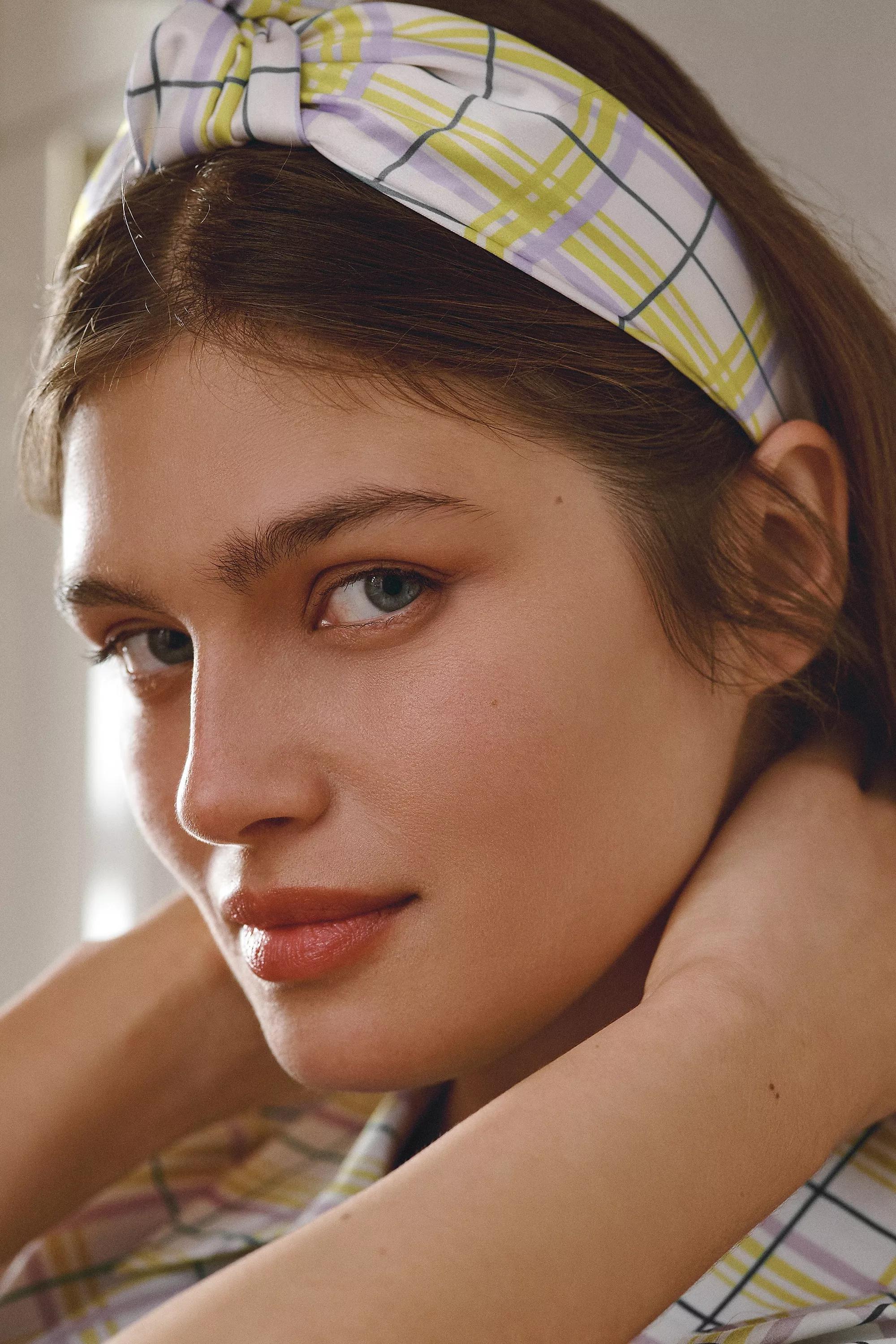 Everly Wide Striped Knot Headband, Yellow, , medium