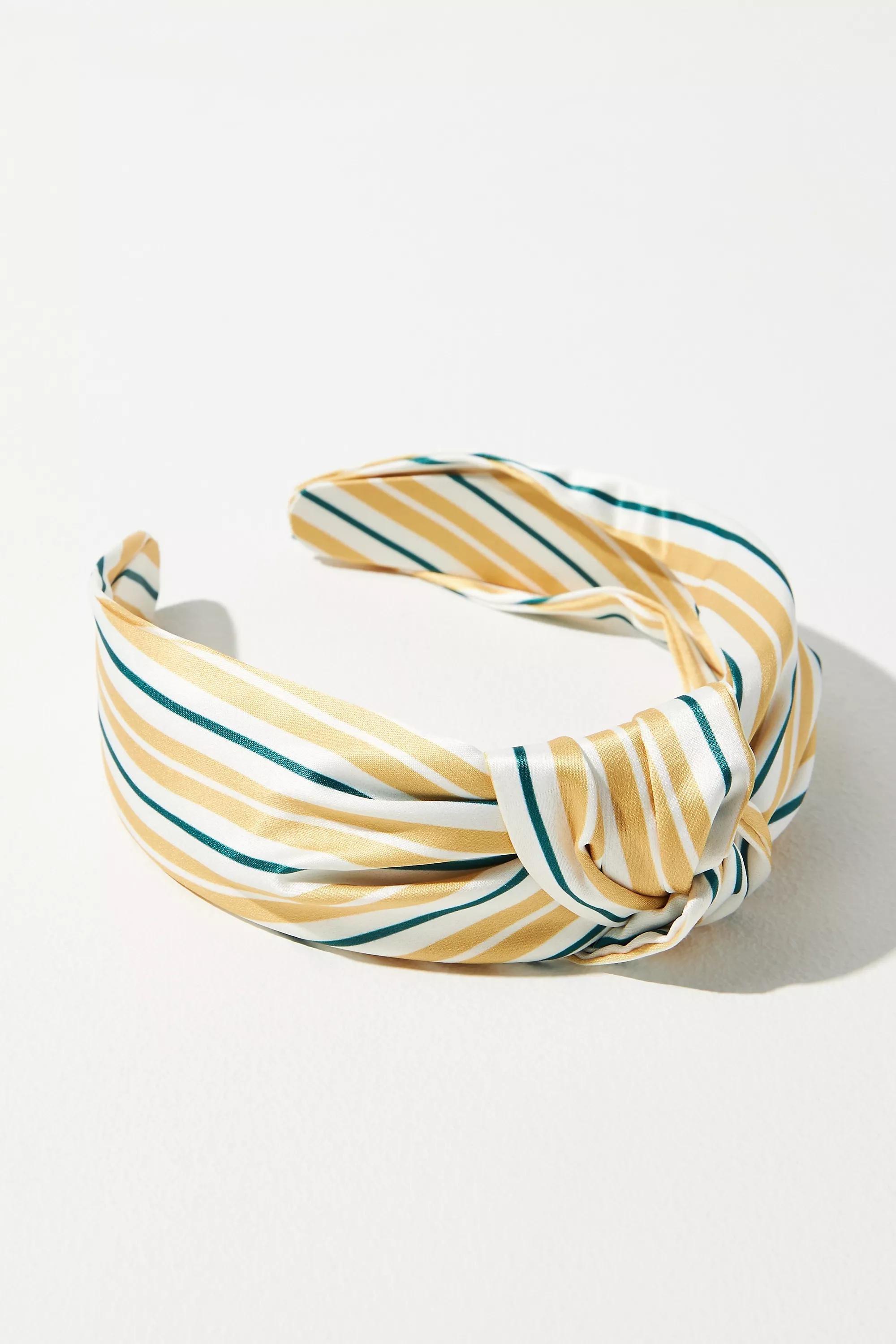 Everly Wide Striped Knot Headband, Yellow, A501_0072, large image number 1