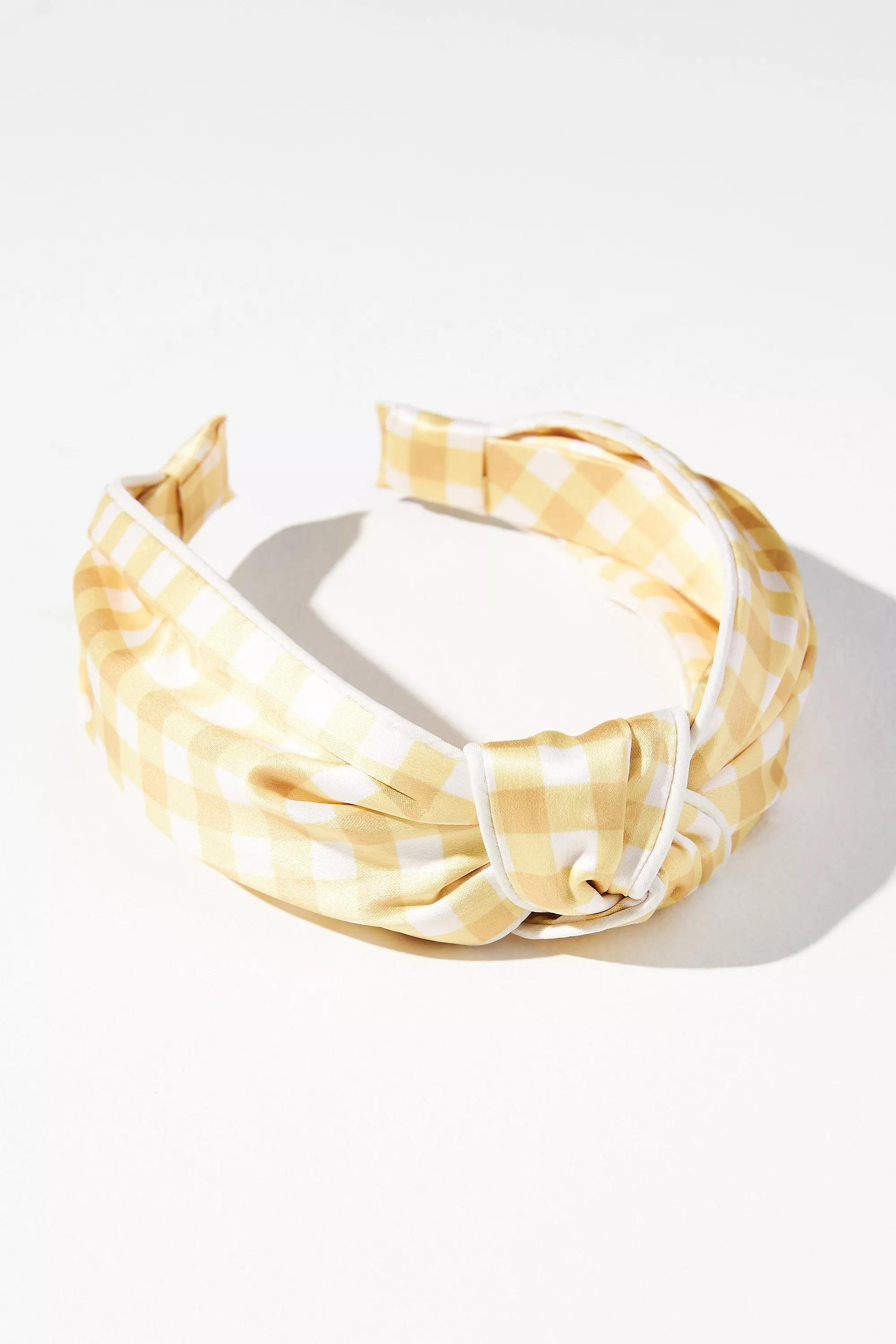 Everly Gingham Knot Headband, Yellow, , medium