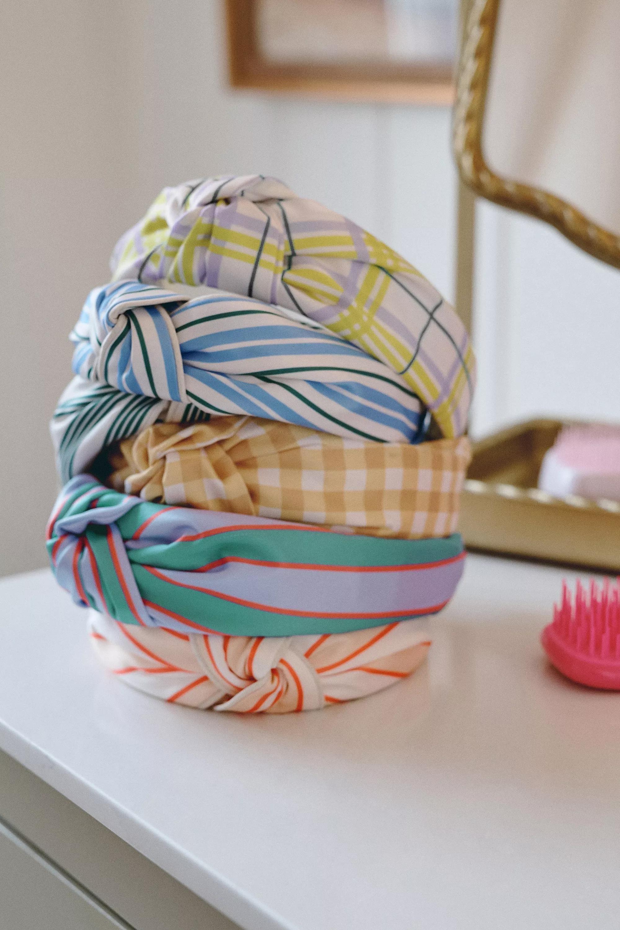 Everly Gingham Knot Headband, Yellow, A501_0072, medium