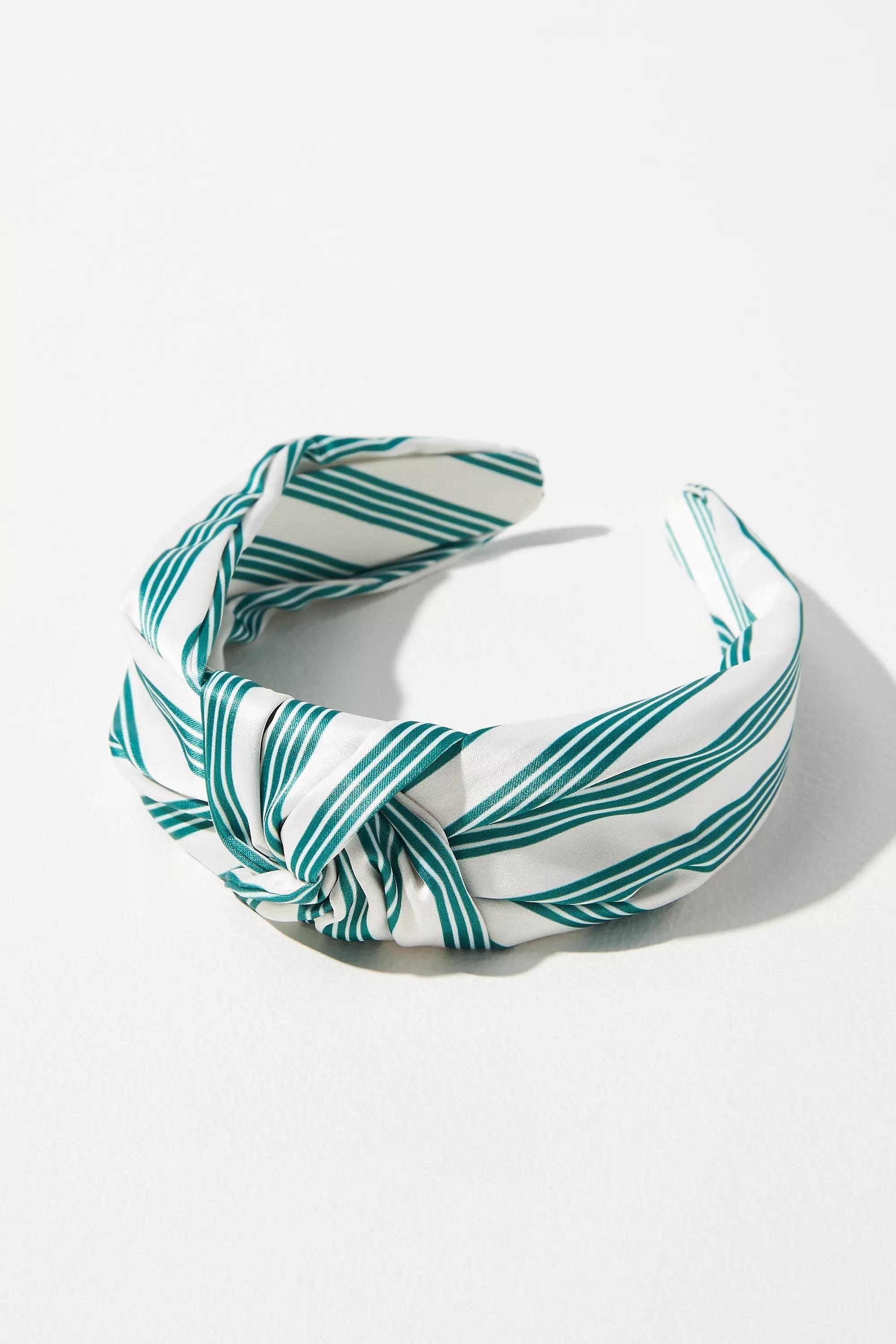 Everly Checkered Knot Headband, Green, , medium