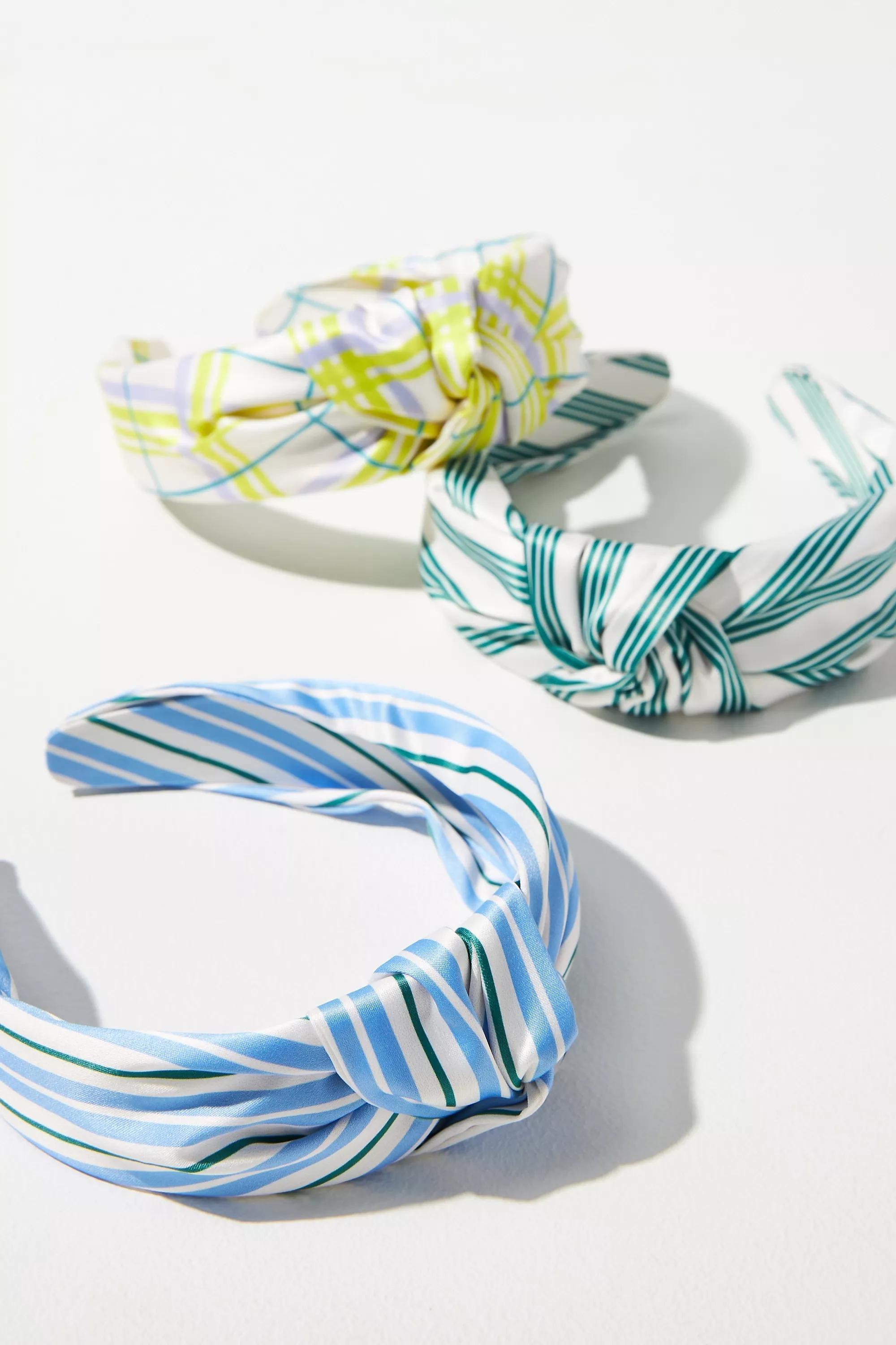 Everly Checkered Knot Headband, Green, A501_0033, large image number 1