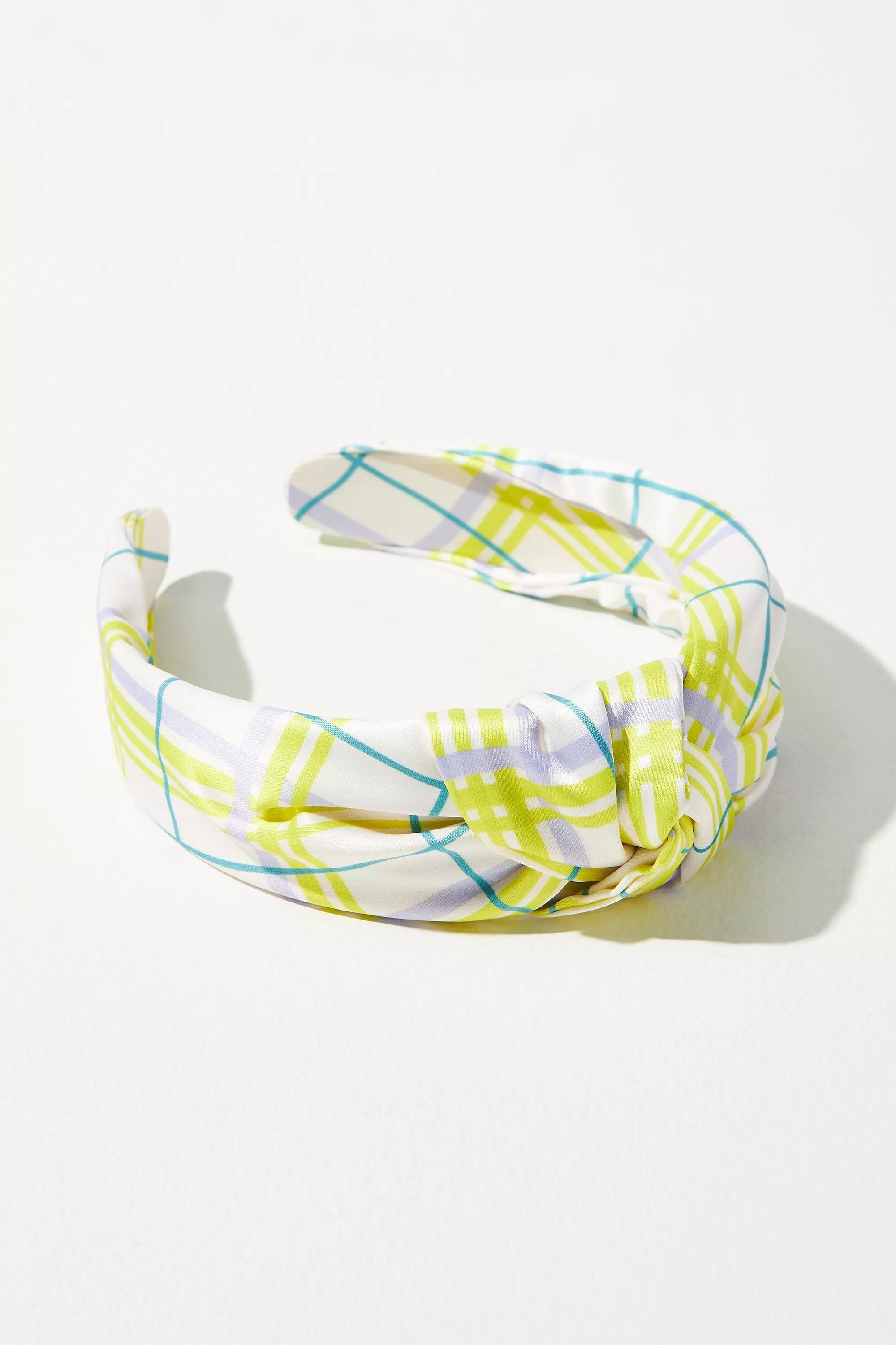 Everly Checkered Knot Headband, Purple, , medium