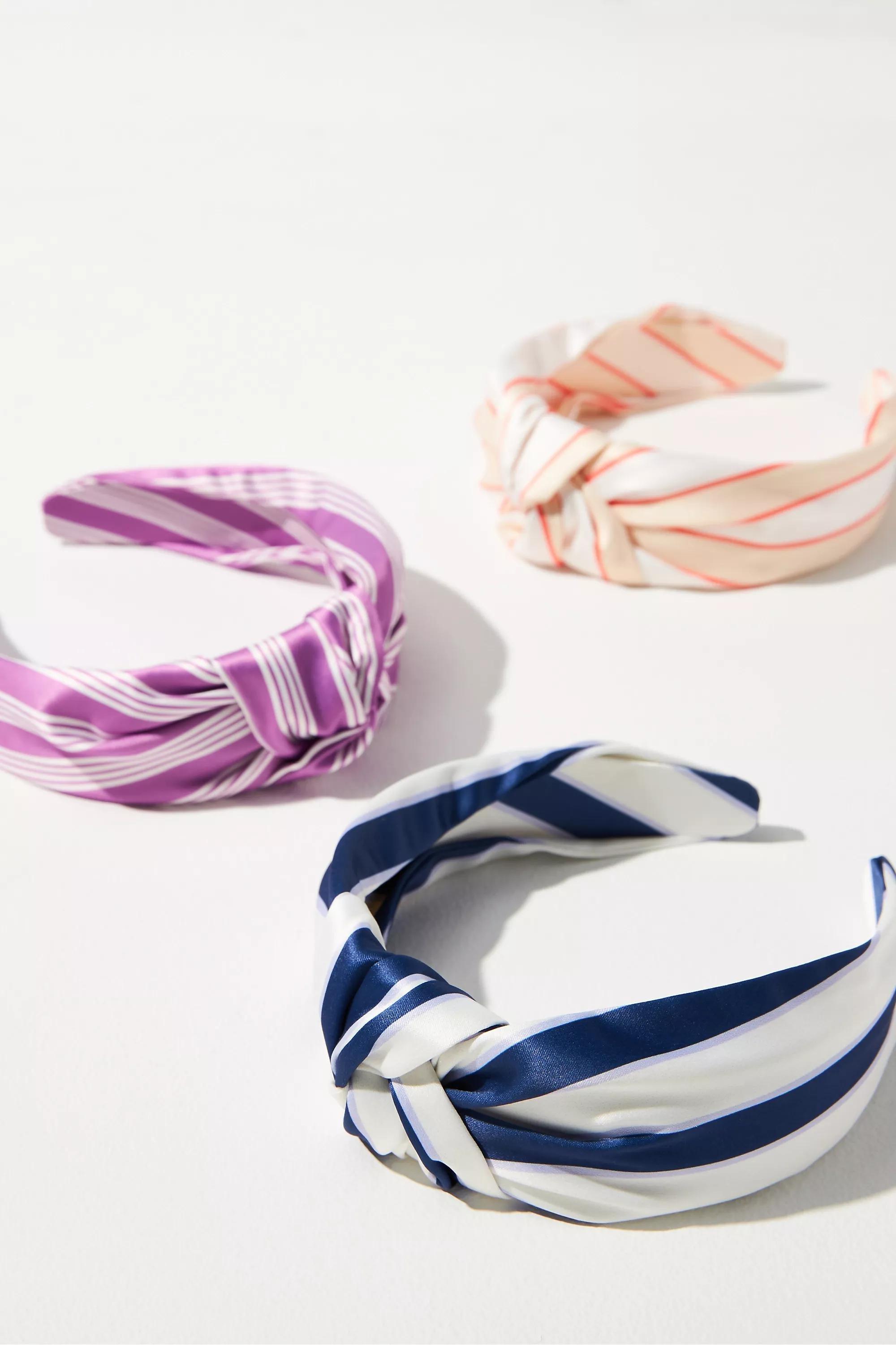 Everly Striped Knot Headband, Navy, A501_0041, large image number 1