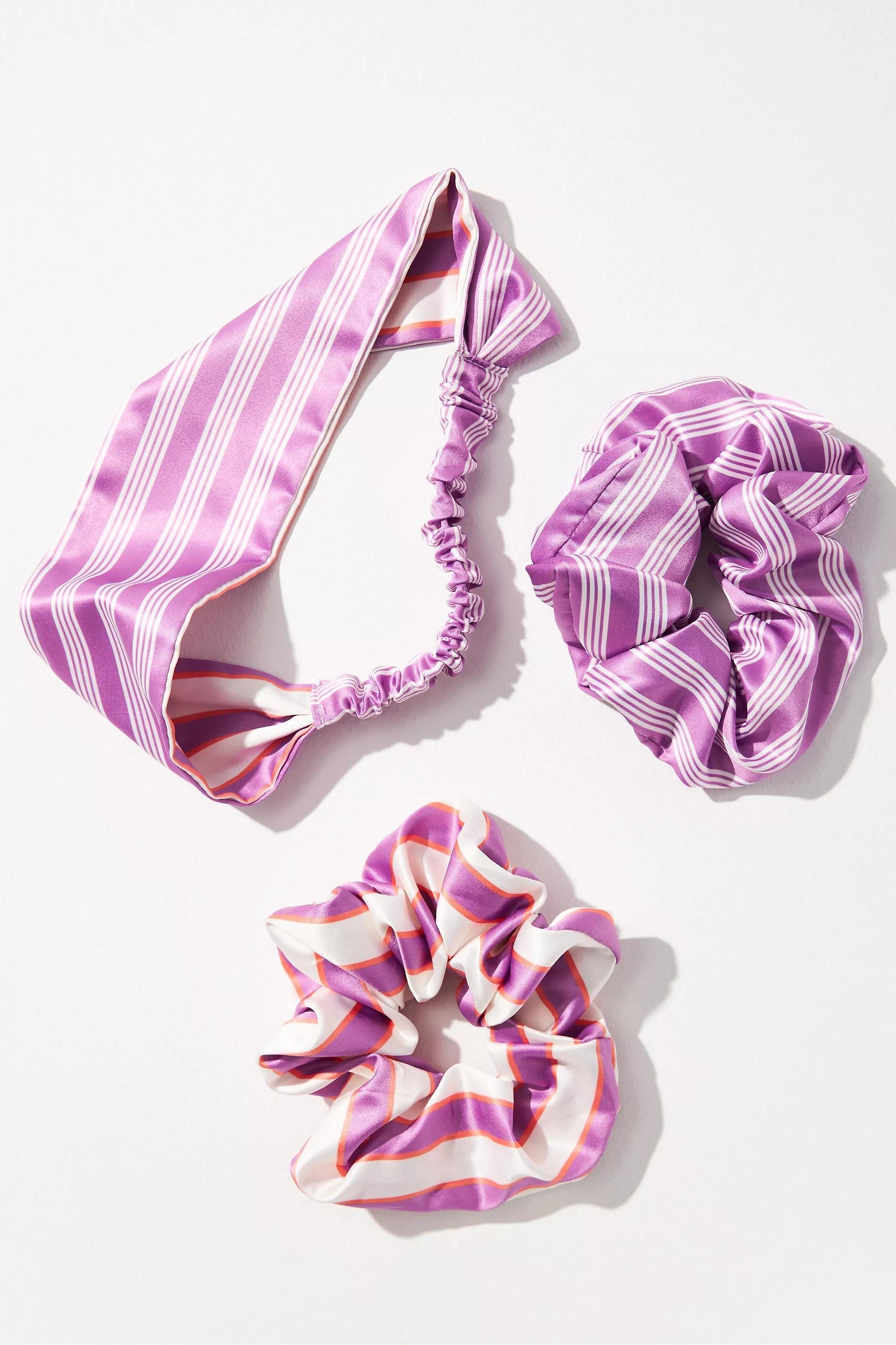 Anthropologie - Printed Headband  And Scrunchies Set, Purple