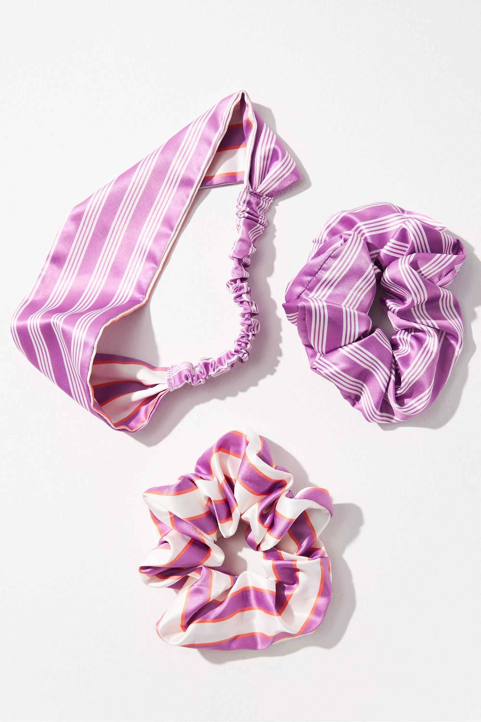 Printed Headband & Scrunchies Set, Purple, A501_0050, large image number 0