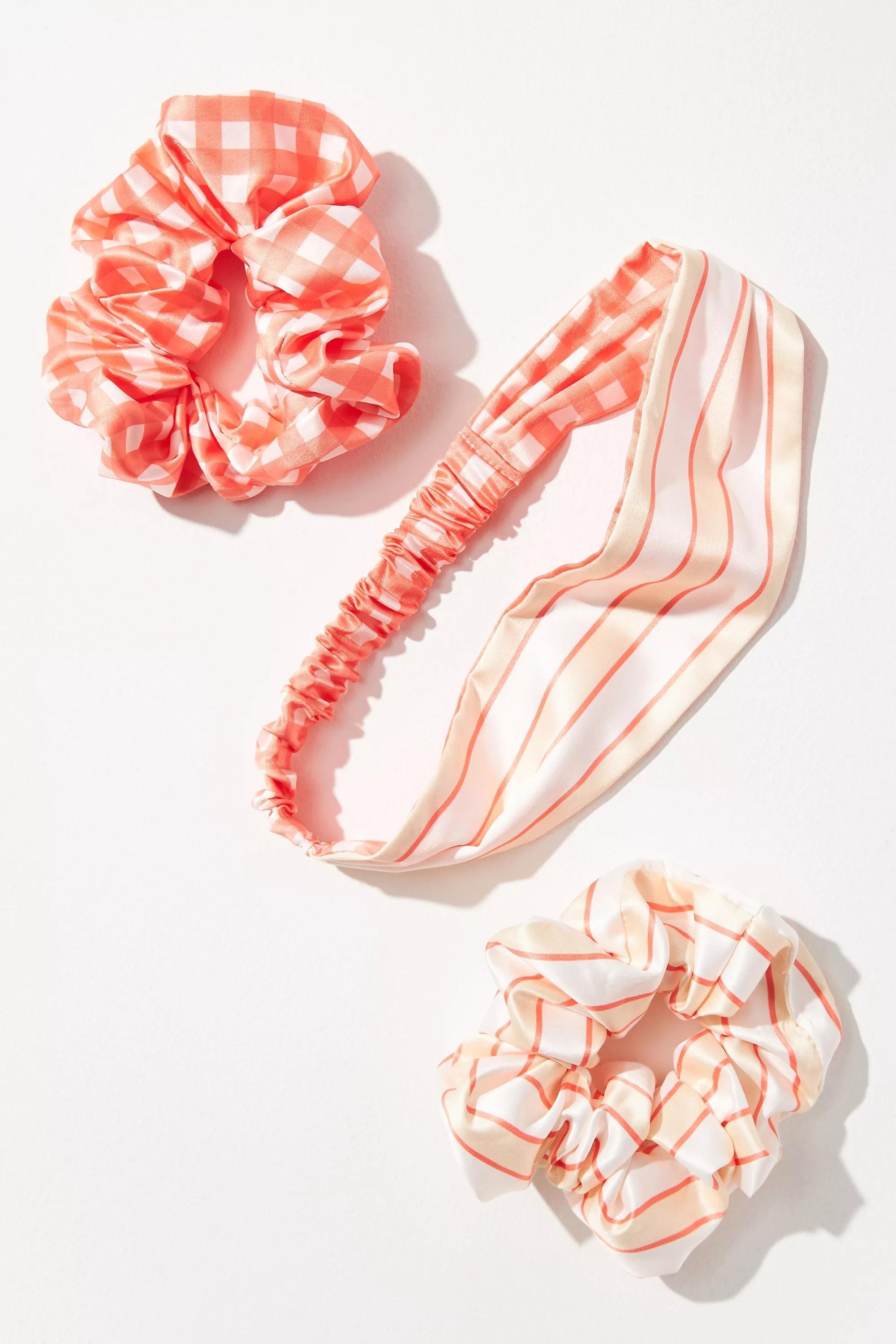 Printed Headband & Scrunchies Set, Red, , medium