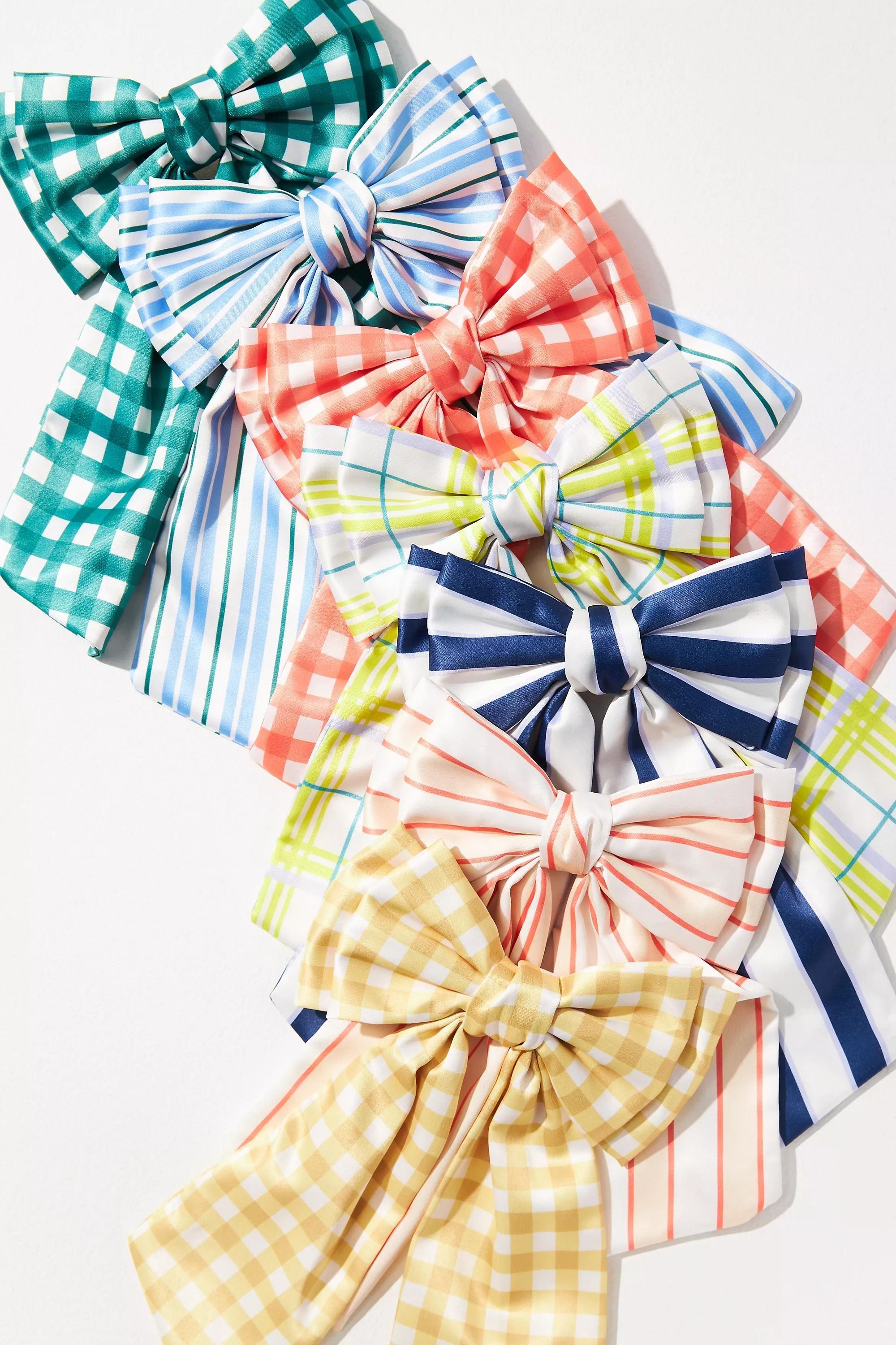 Patterned Hair Bow, Green, A501_0030, large image number 1