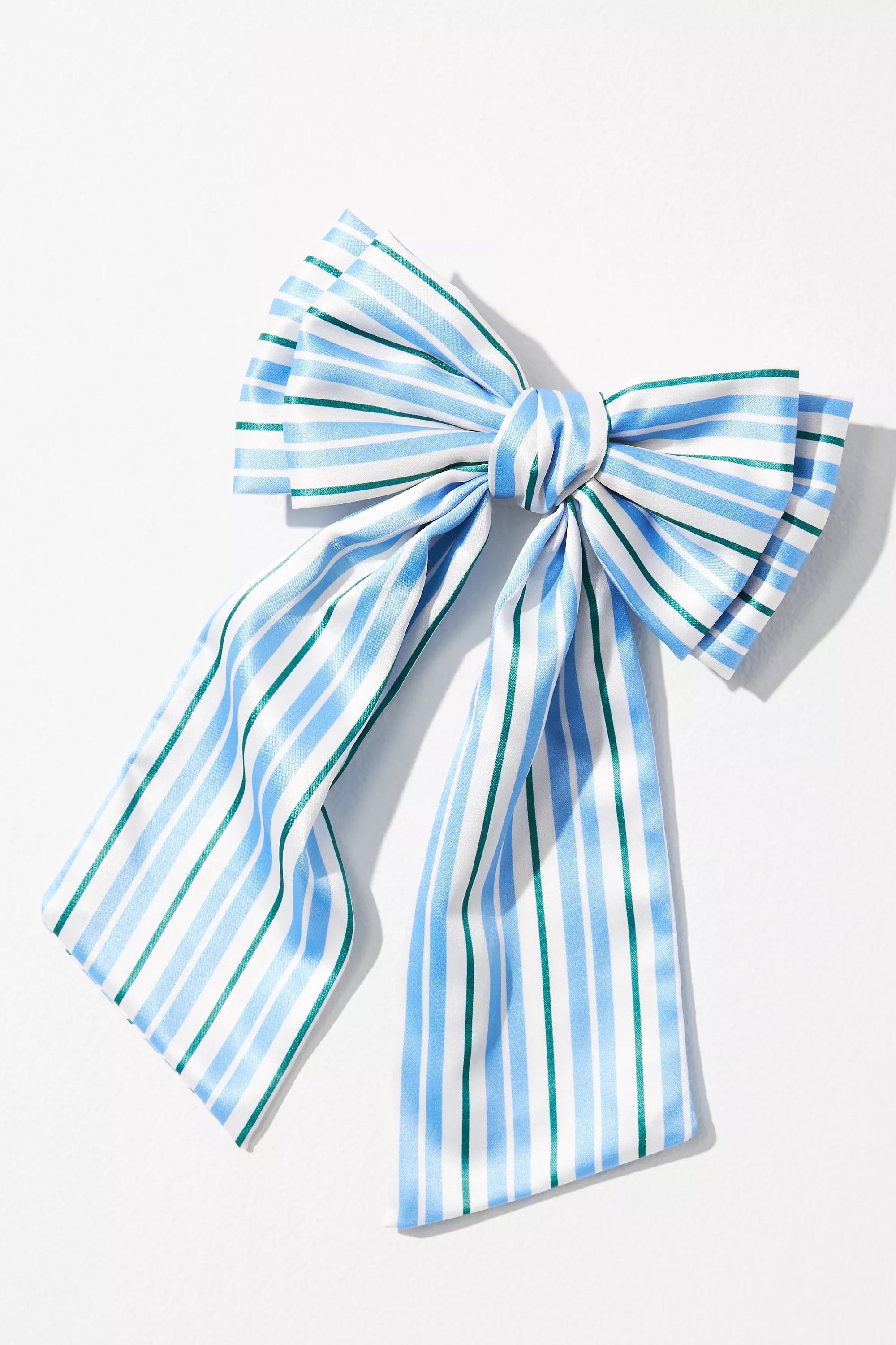 Patterned Hair Bow, Blue, , medium