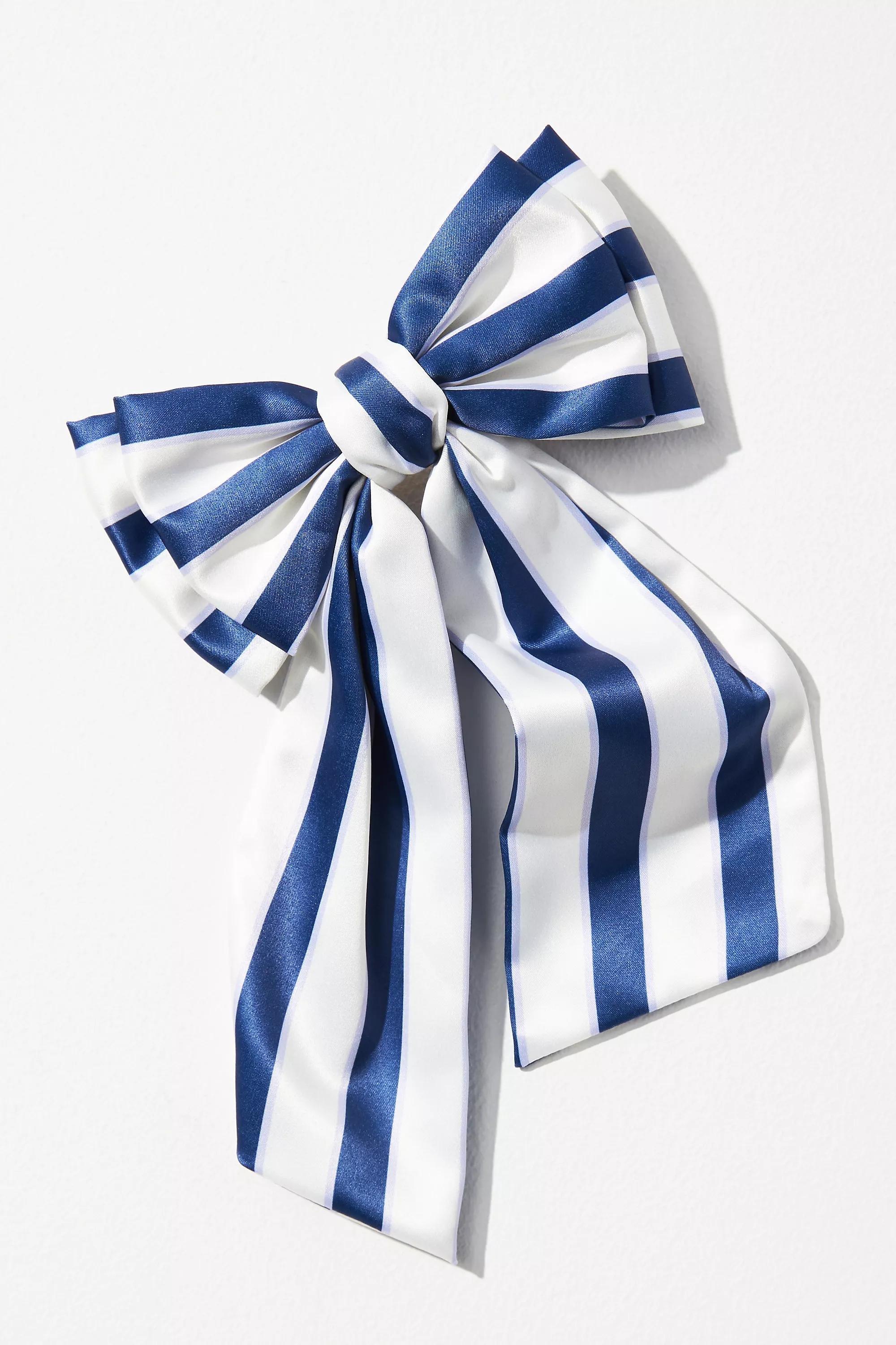 Patterned Hair Bow, Navy, , medium