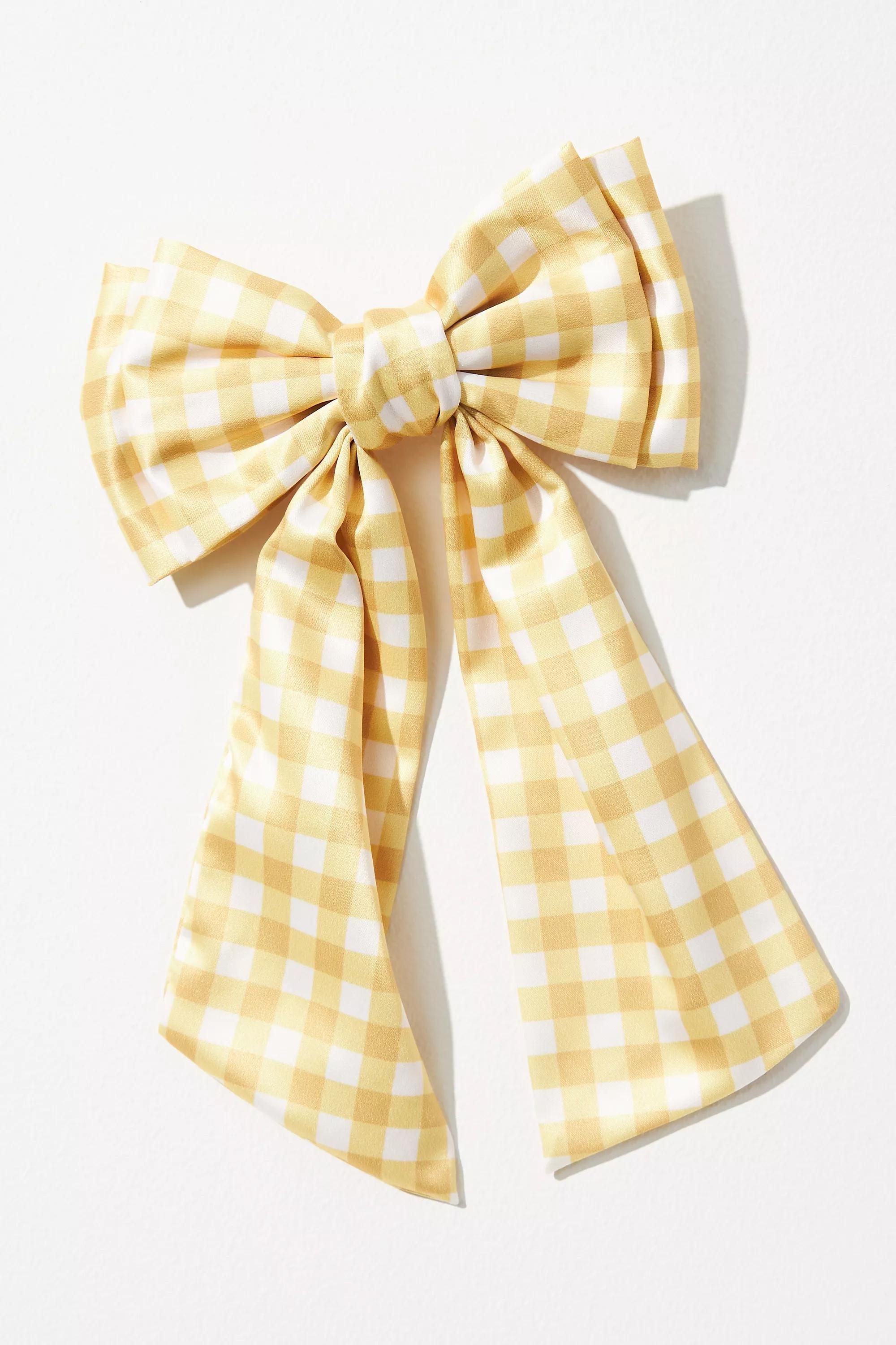Patterned Hair Bow, Yellow, , medium