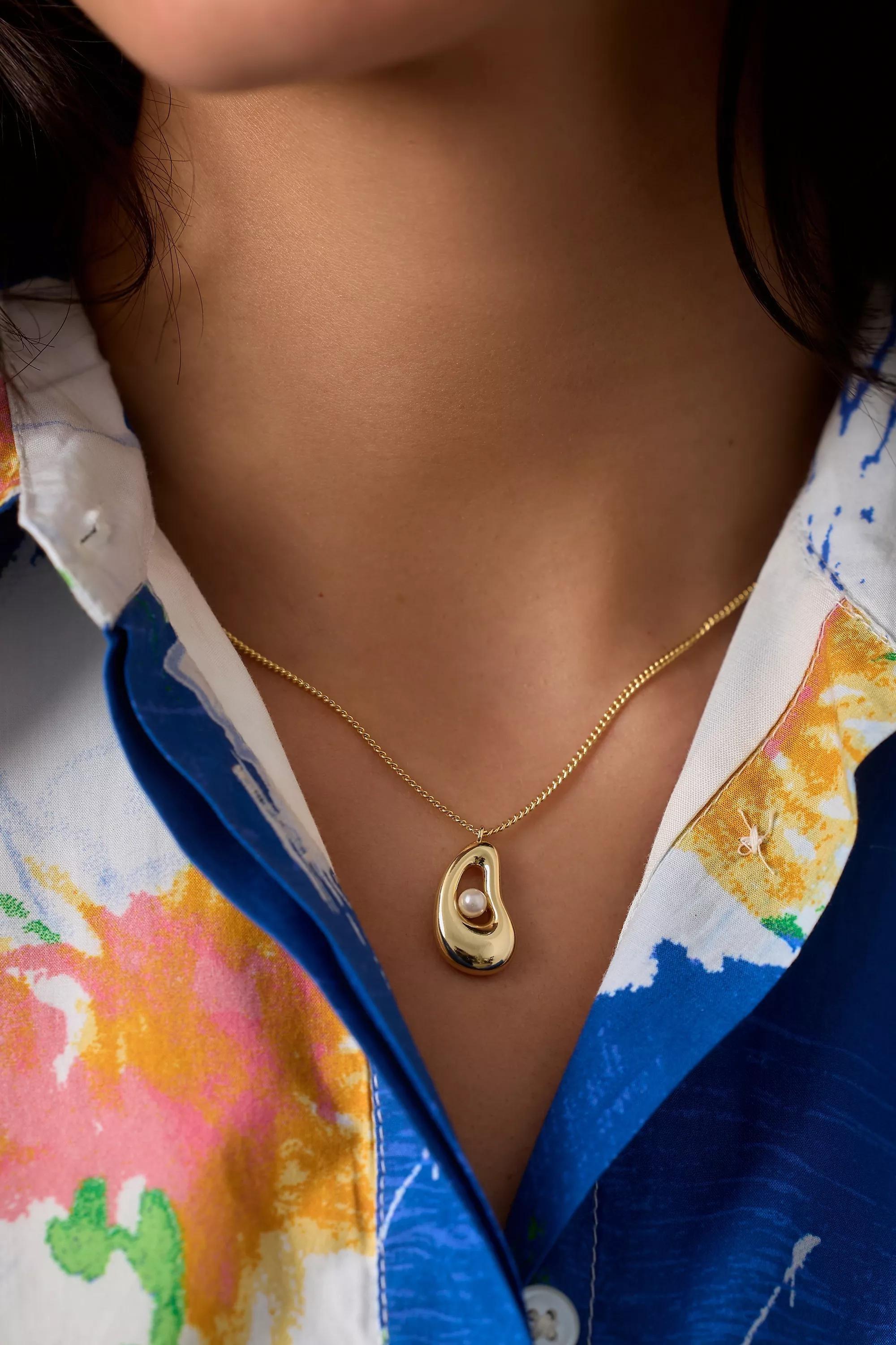 The Petra Gold-Plated Pearl Pendant Necklace, Gold, A501_0070, large image number 1