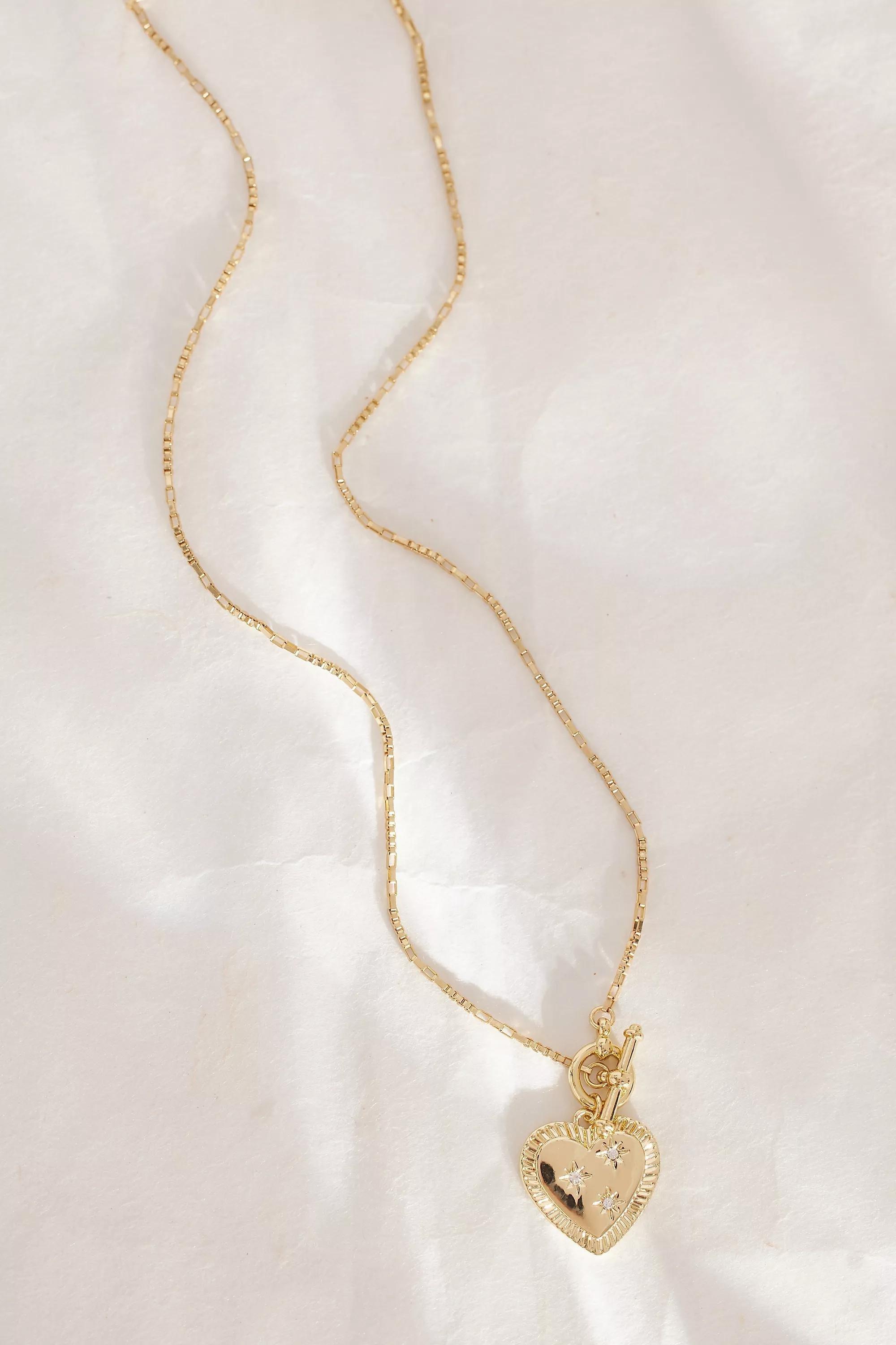 Anthropologie - Heart Charm T-Bar Necklace, Gold