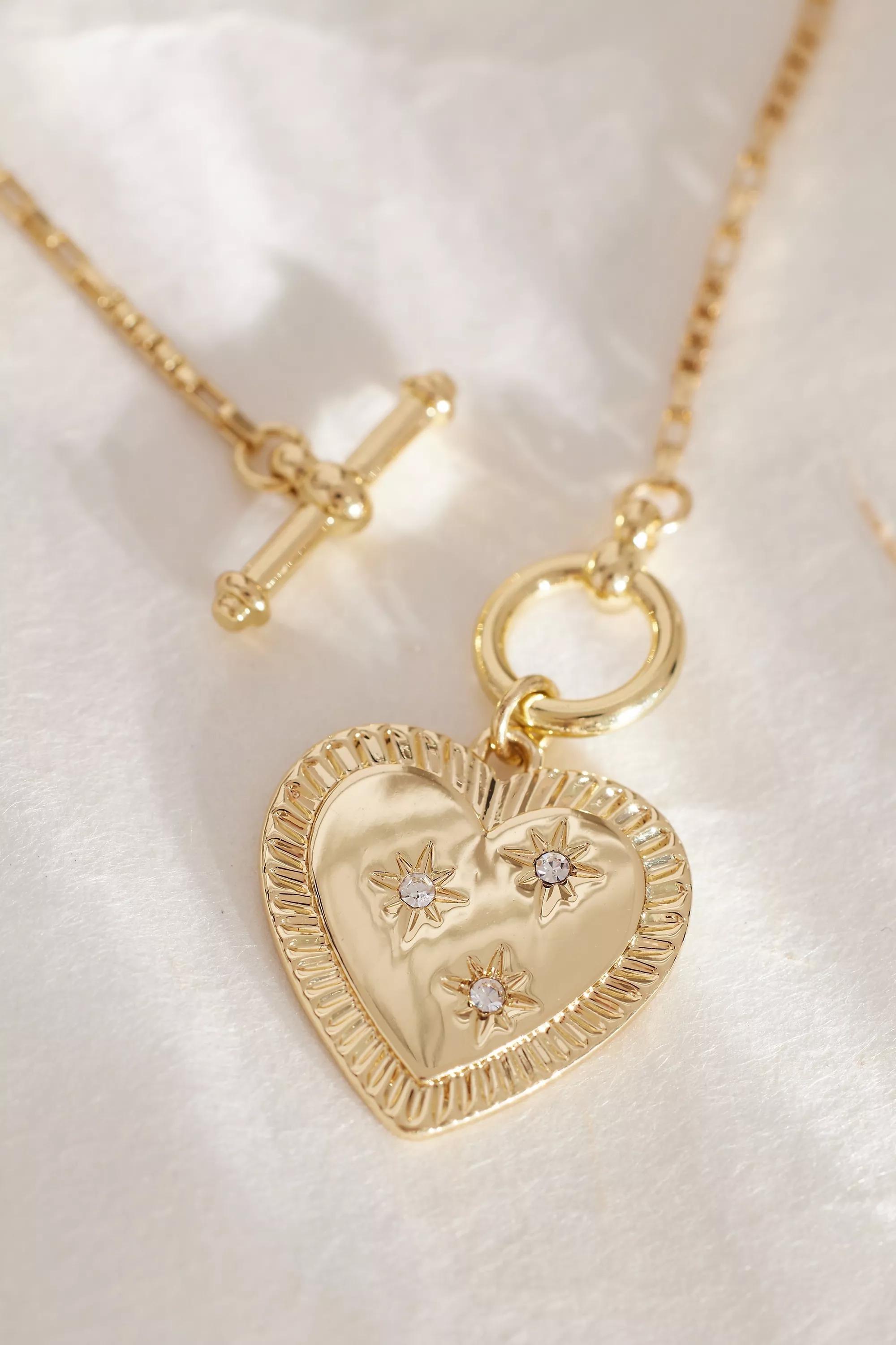 Heart Charm T-Bar Necklace, Gold, A501_0070, large image number 2