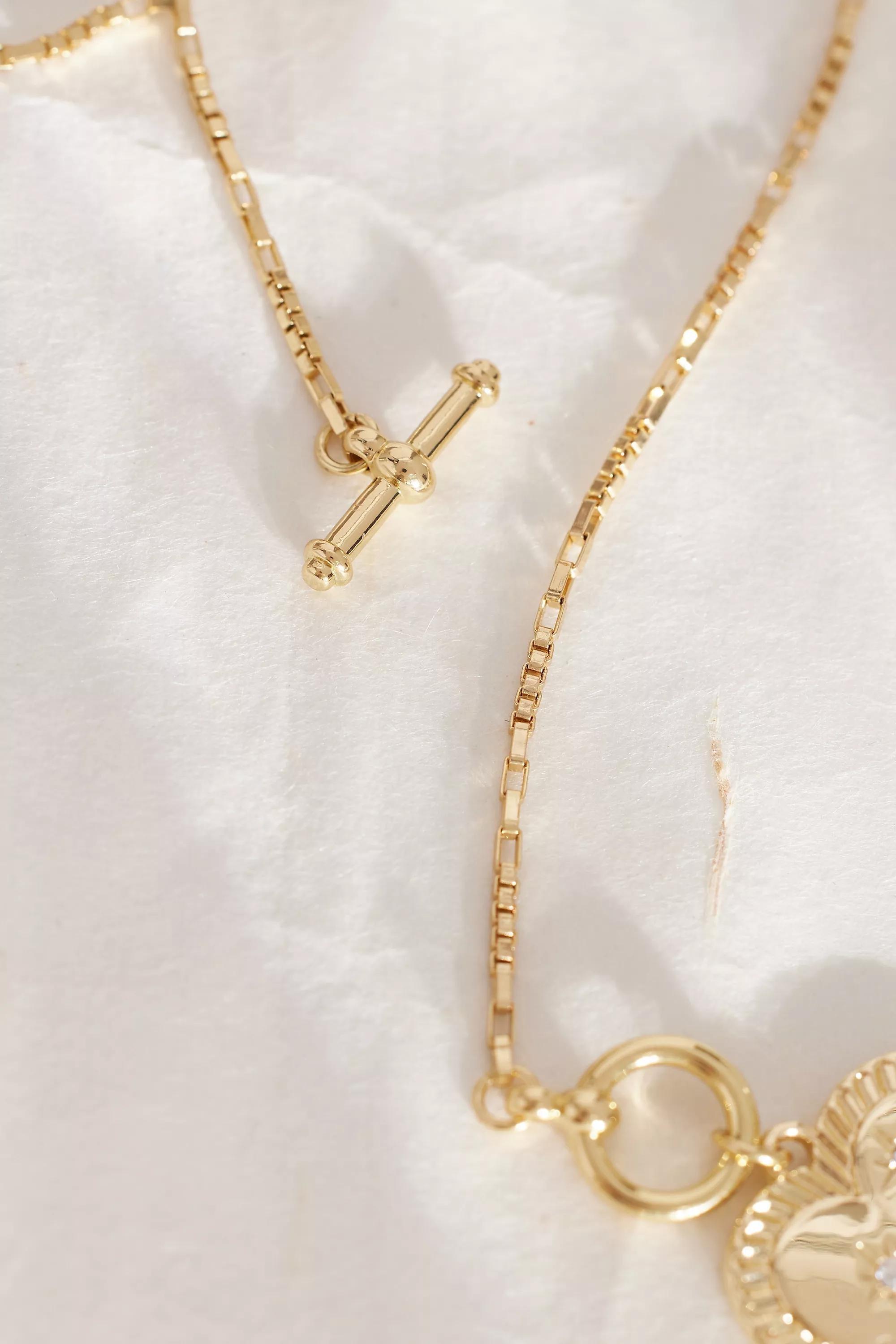 Anthropologie - Heart Charm T-Bar Necklace, Gold