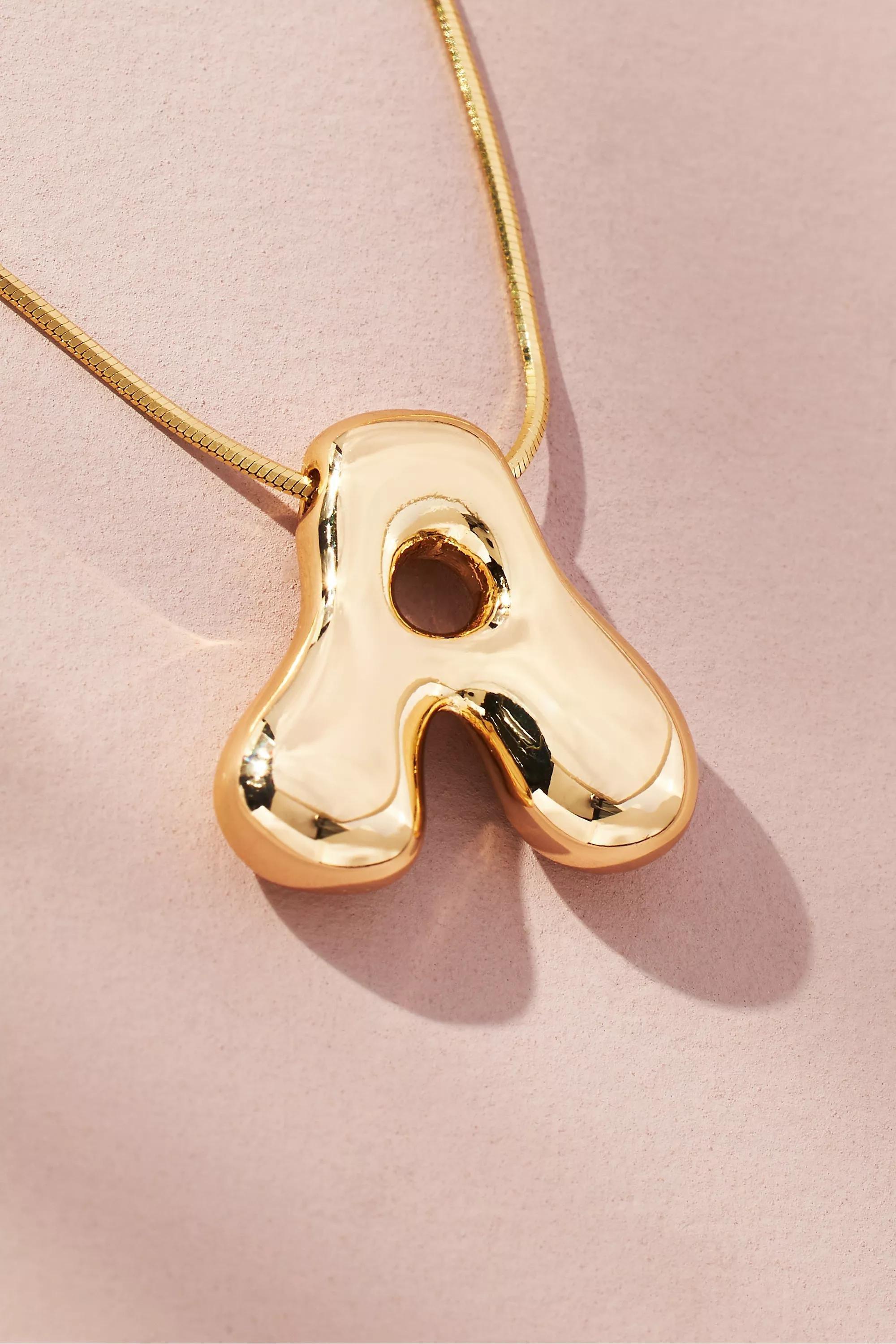 Gold-Plated Bubble Letter Monogram Necklace, A, A501_0901, large image number 1