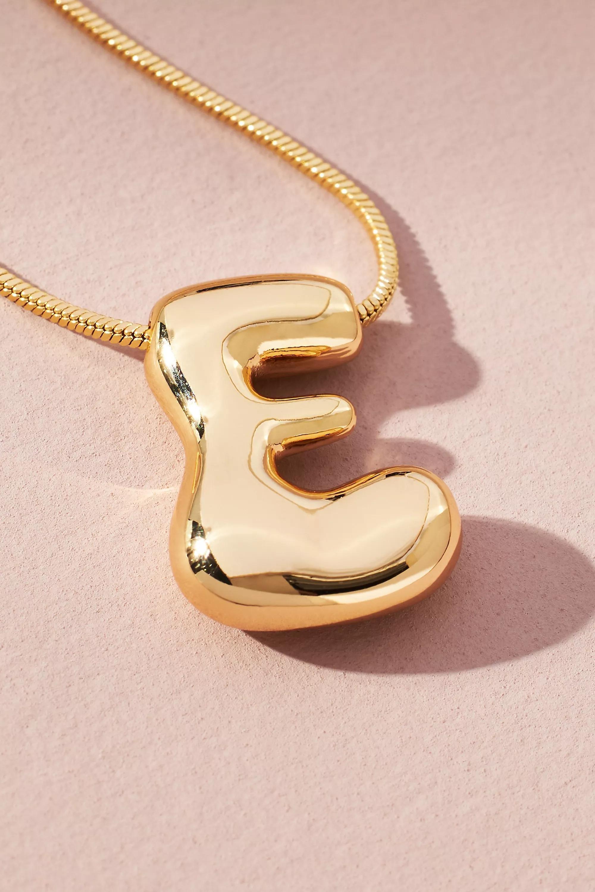 Gold-Plated Bubble Letter Monogram Necklace, E, A501_0905, large image number 0