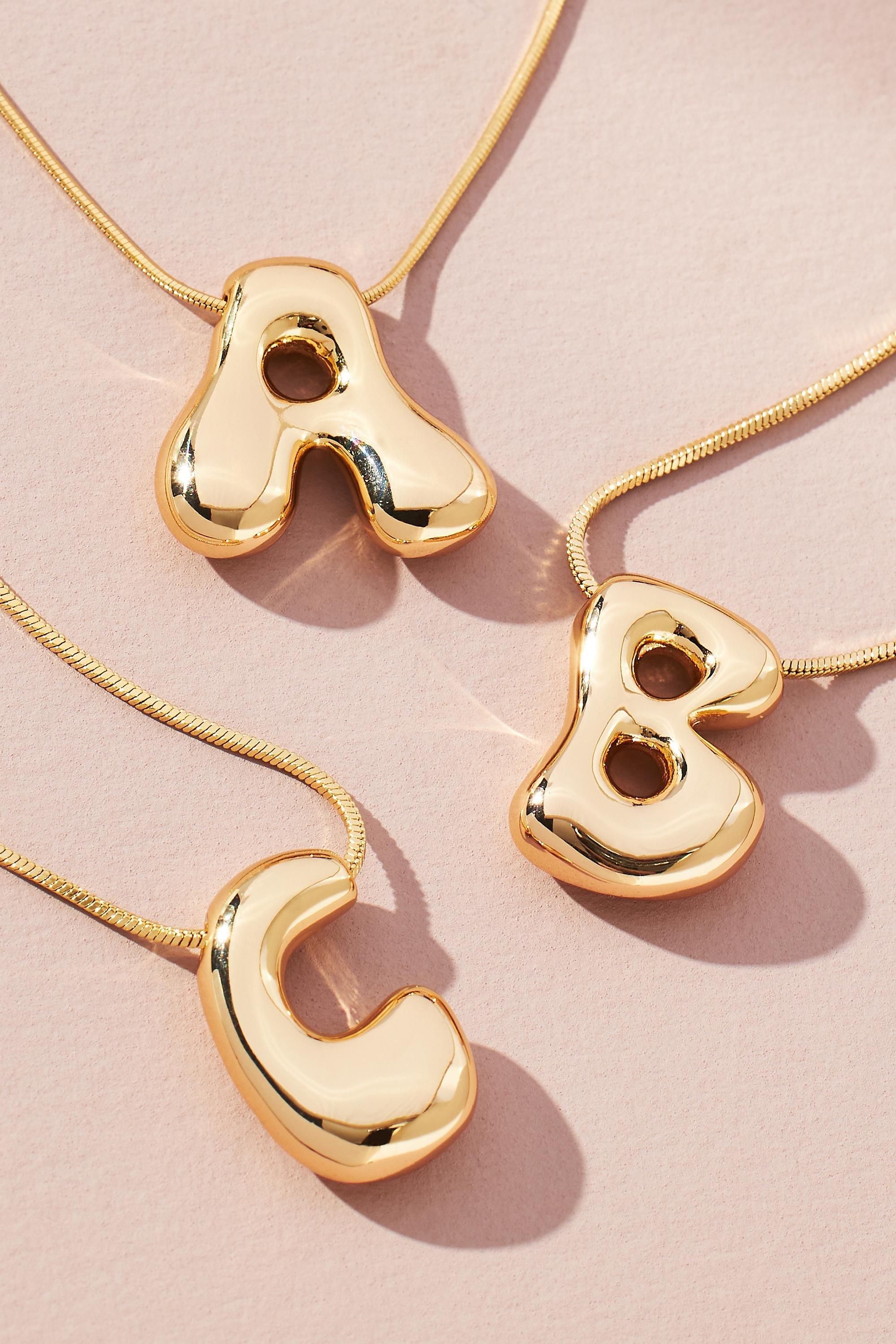Gold-Plated Bubble Letter Monogram Necklace, G, A501_0907, large image number 1