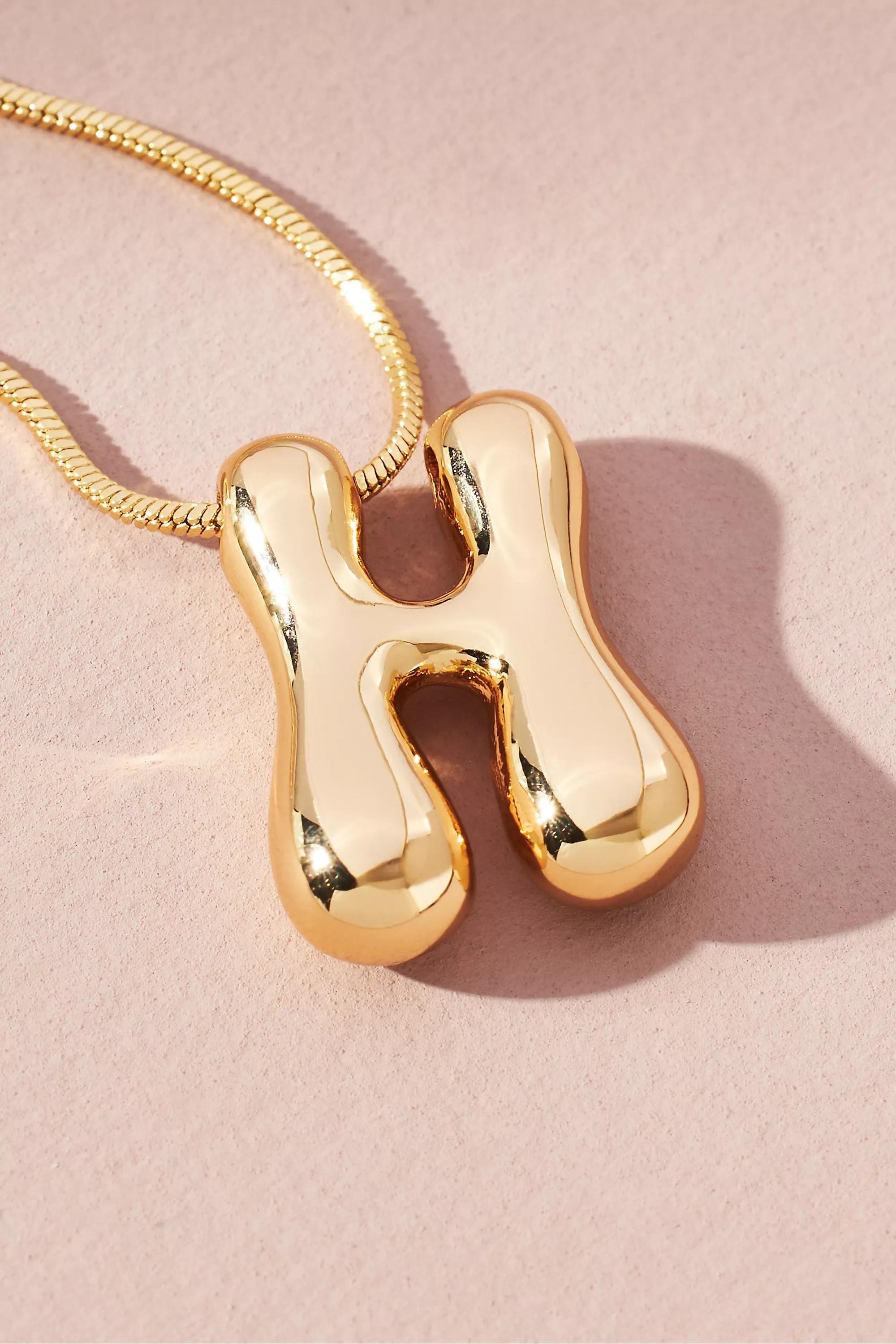 Gold-Plated Bubble Letter Monogram Necklace, H, A501_0908, large image number 0