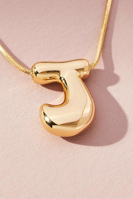Anthropologie - Gold-Plated Bubble Letter Monogram Necklace, J