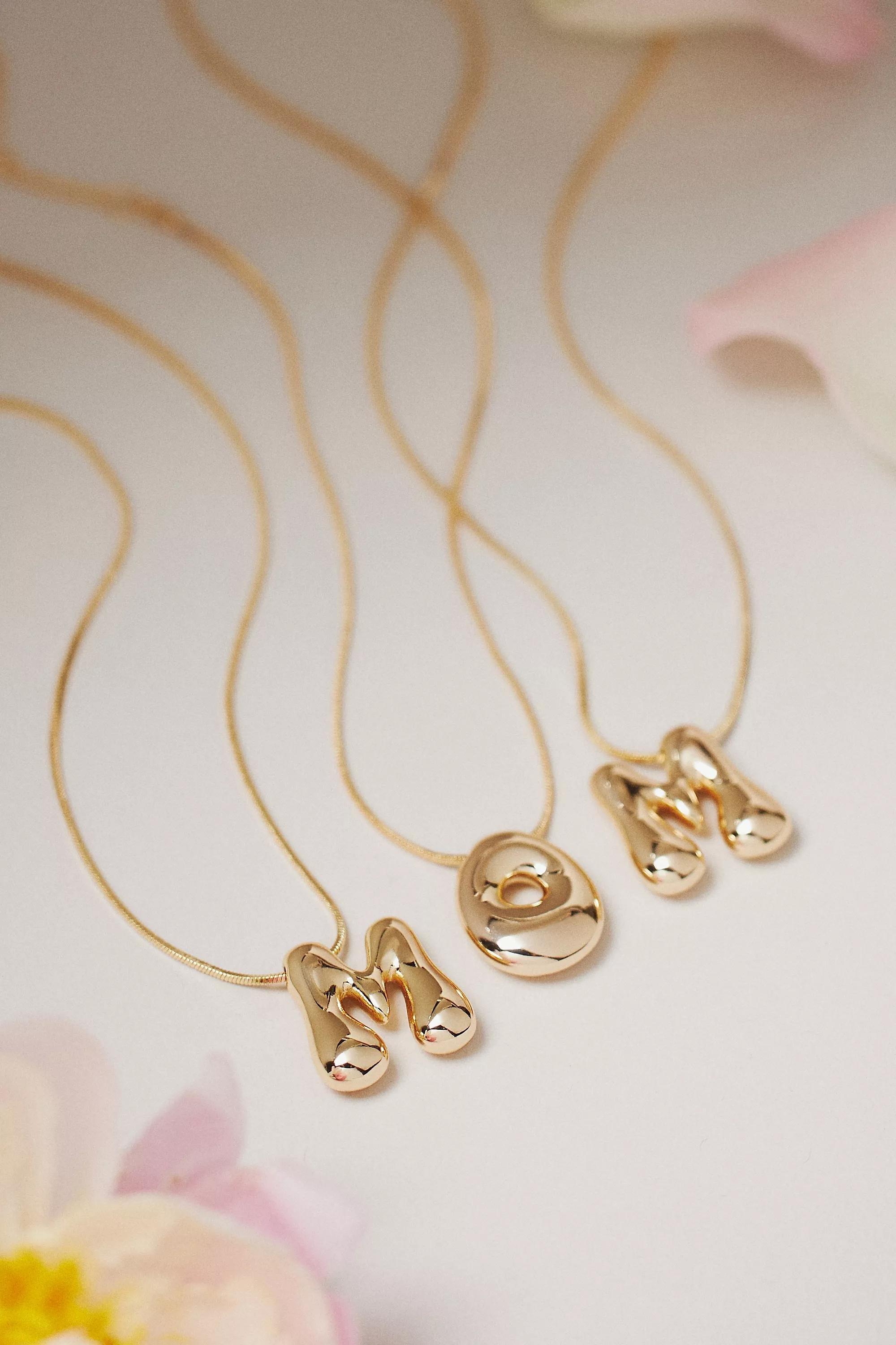 Gold-Plated Bubble Letter Monogram Necklace, M, A501_0913, large image number 3
