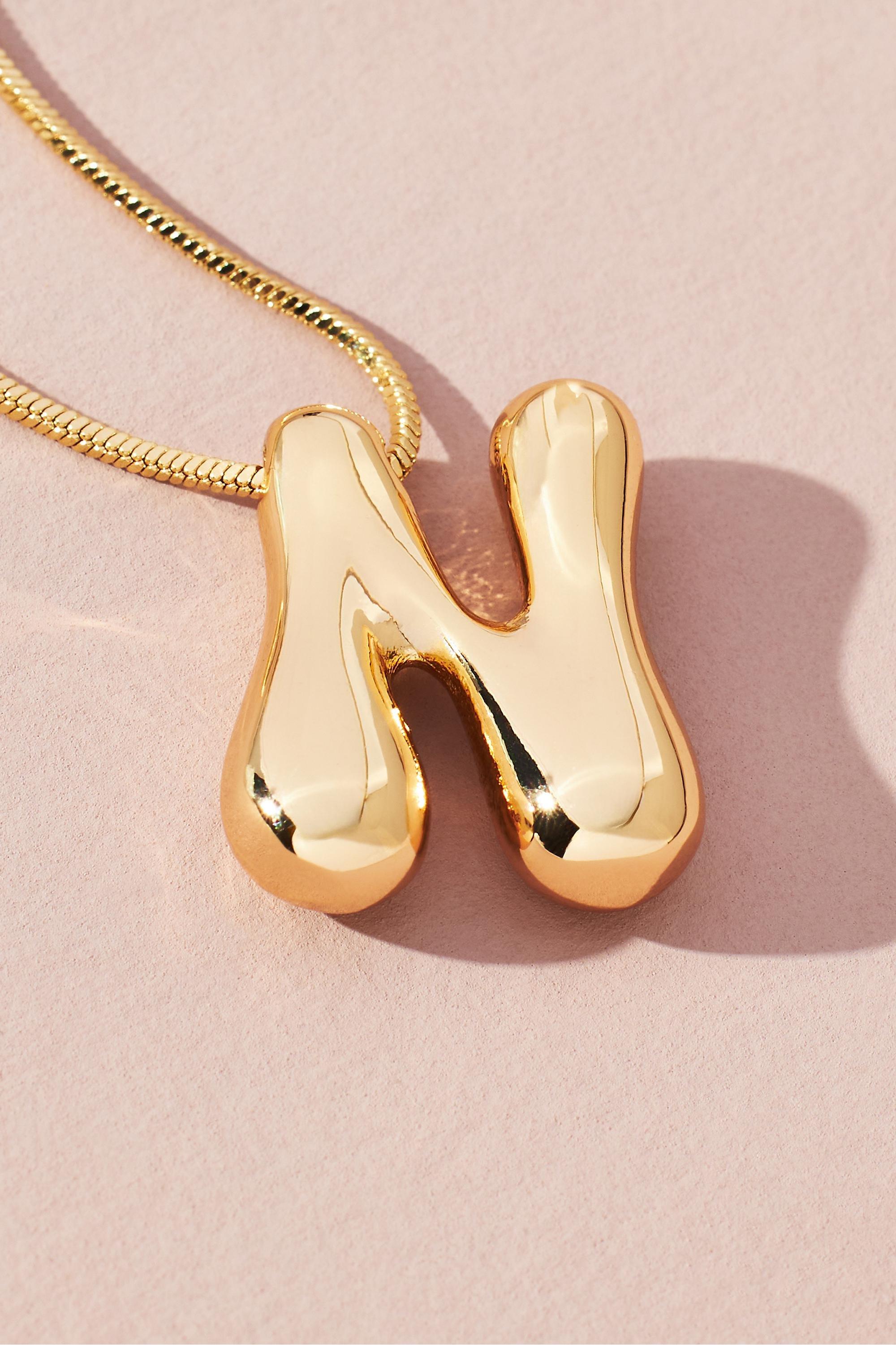 Gold-Plated Bubble Letter Monogram Necklace, N, A501_0914, large image number 0