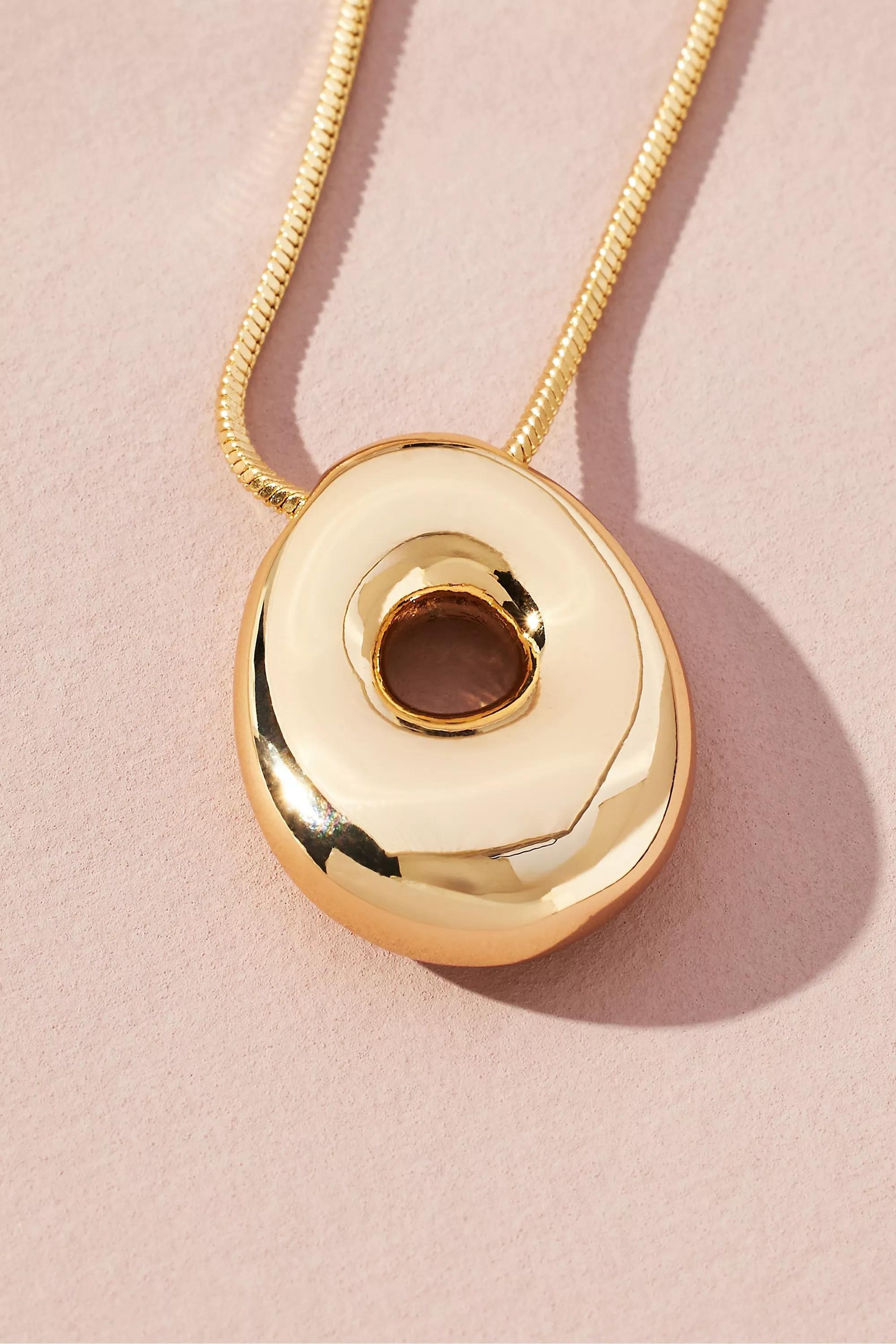 Gold-Plated Bubble Letter Monogram Necklace, O, , medium