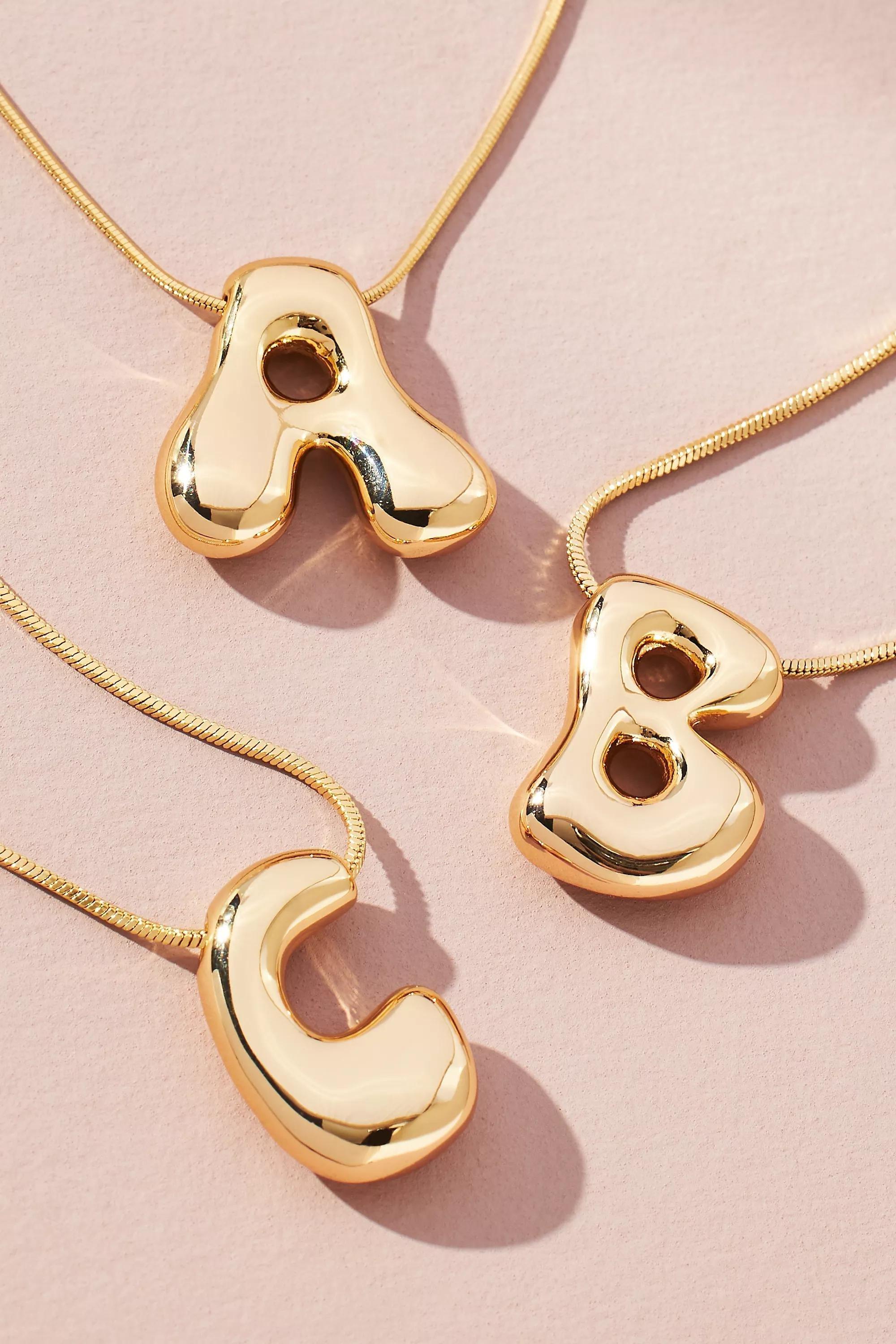 Gold-Plated Bubble Letter Monogram Necklace, O, A501_0915, large image number 1