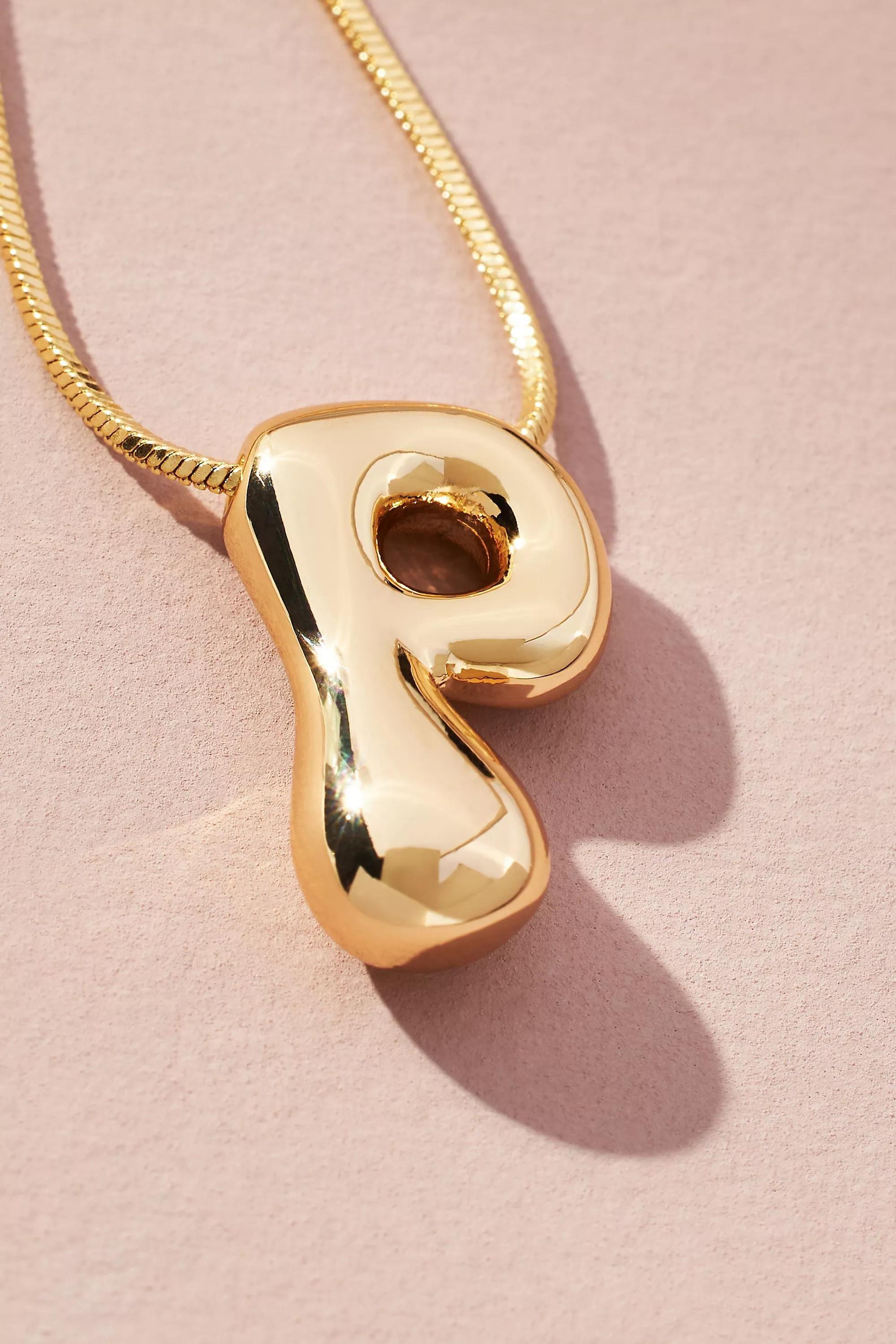 Gold-Plated Bubble Letter Monogram Necklace, P, A501_0916, large image number 0