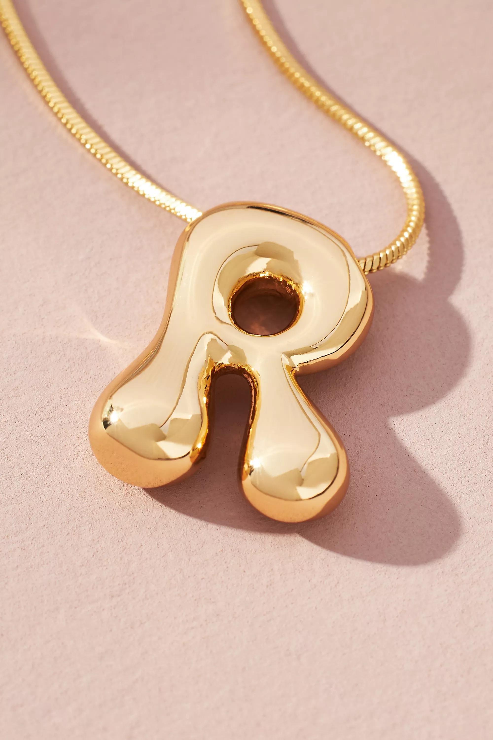 Gold-Plated Bubble Letter Monogram Necklace, R, A501_0918, large image number 0