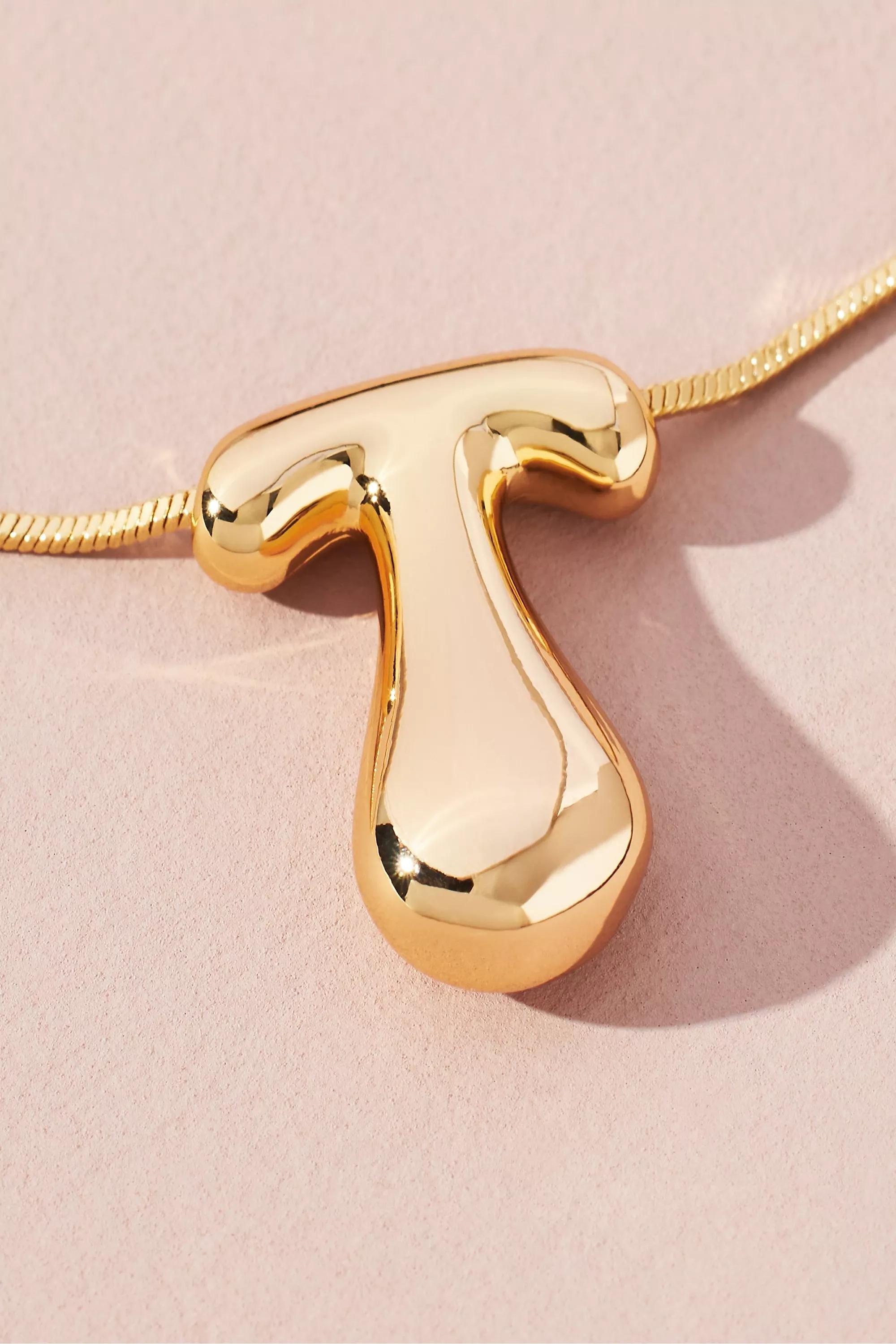Gold-Plated Bubble Letter Monogram Necklace, T, A501_0920, large image number 0