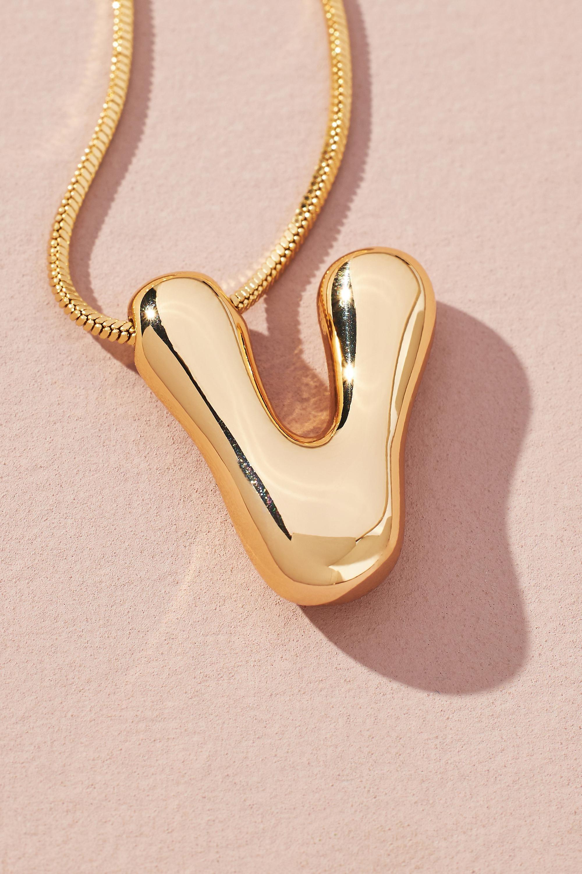 Gold-Plated Bubble Letter Monogram Necklace, V, A501_0922, large image number 0