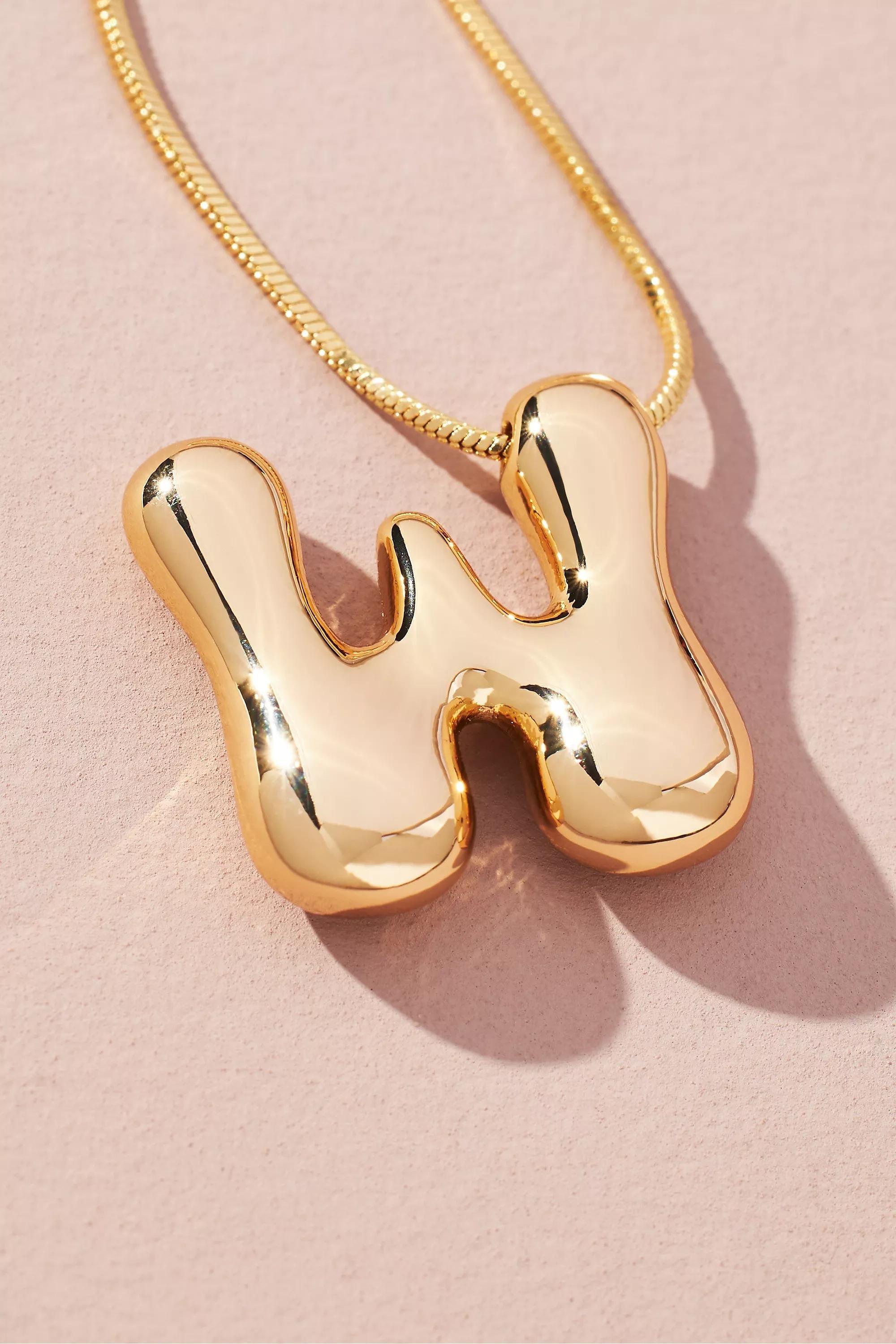 Gold-Plated Bubble Letter Monogram Necklace, W, A501_0923, large image number 0