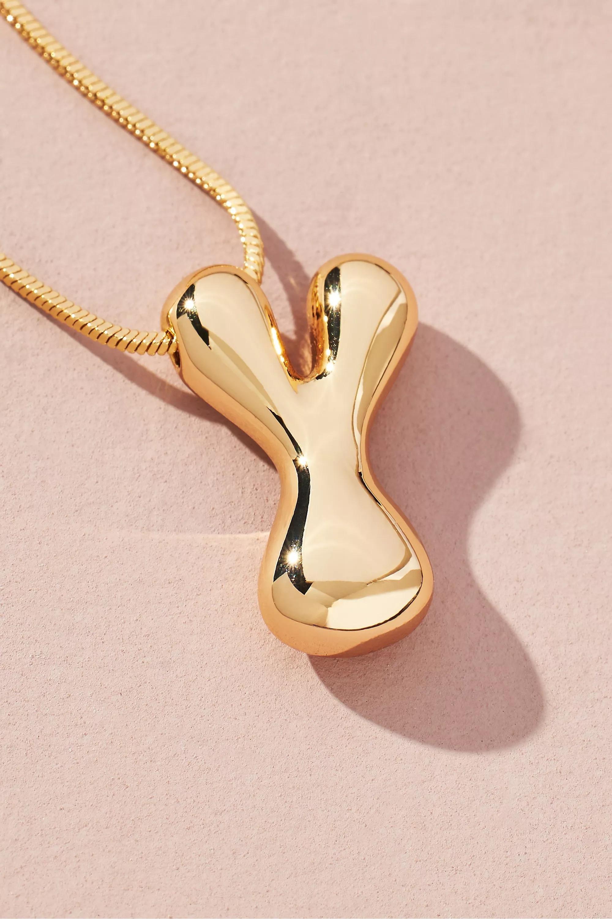 Gold-Plated Bubble Letter Monogram Necklace, Y, A501_0925, large image number 0