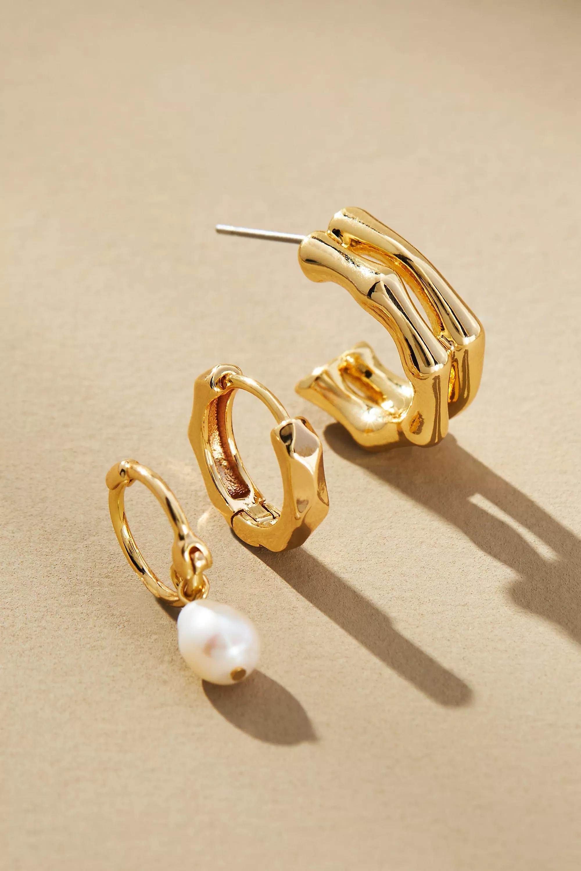 Chunky Hoop Earrings, Set Of 3, Gold, A501_0070, large image number 1