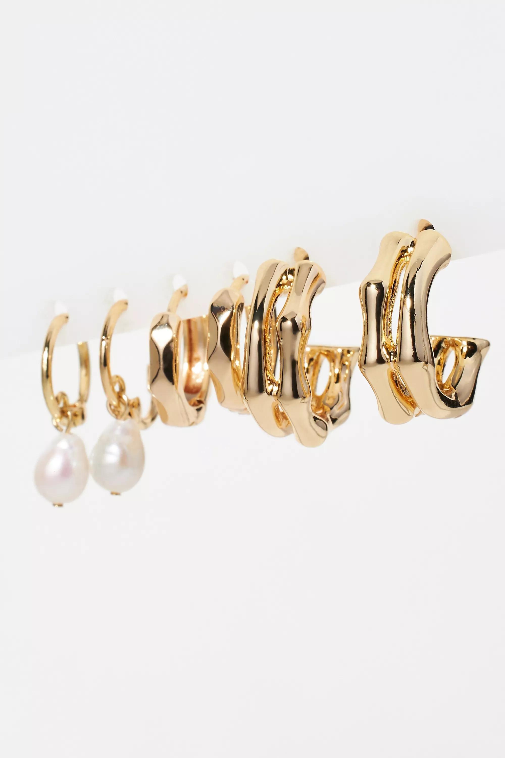 Chunky Hoop Earrings, Set Of 3, Gold, A501_0070, large image number 2