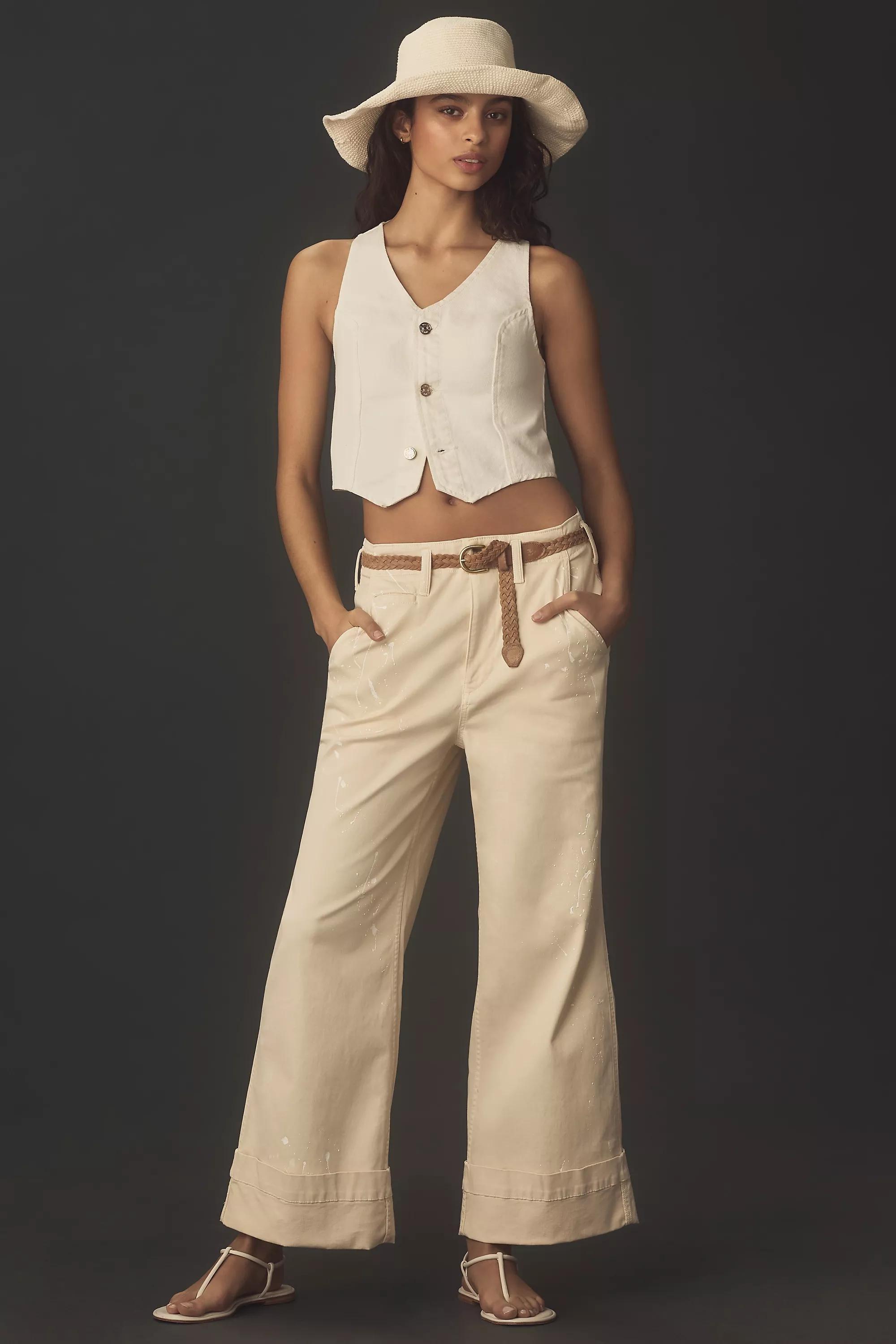 Pilcro Slouchy Full-Length Paint Trousers, Cream, , large image number 0