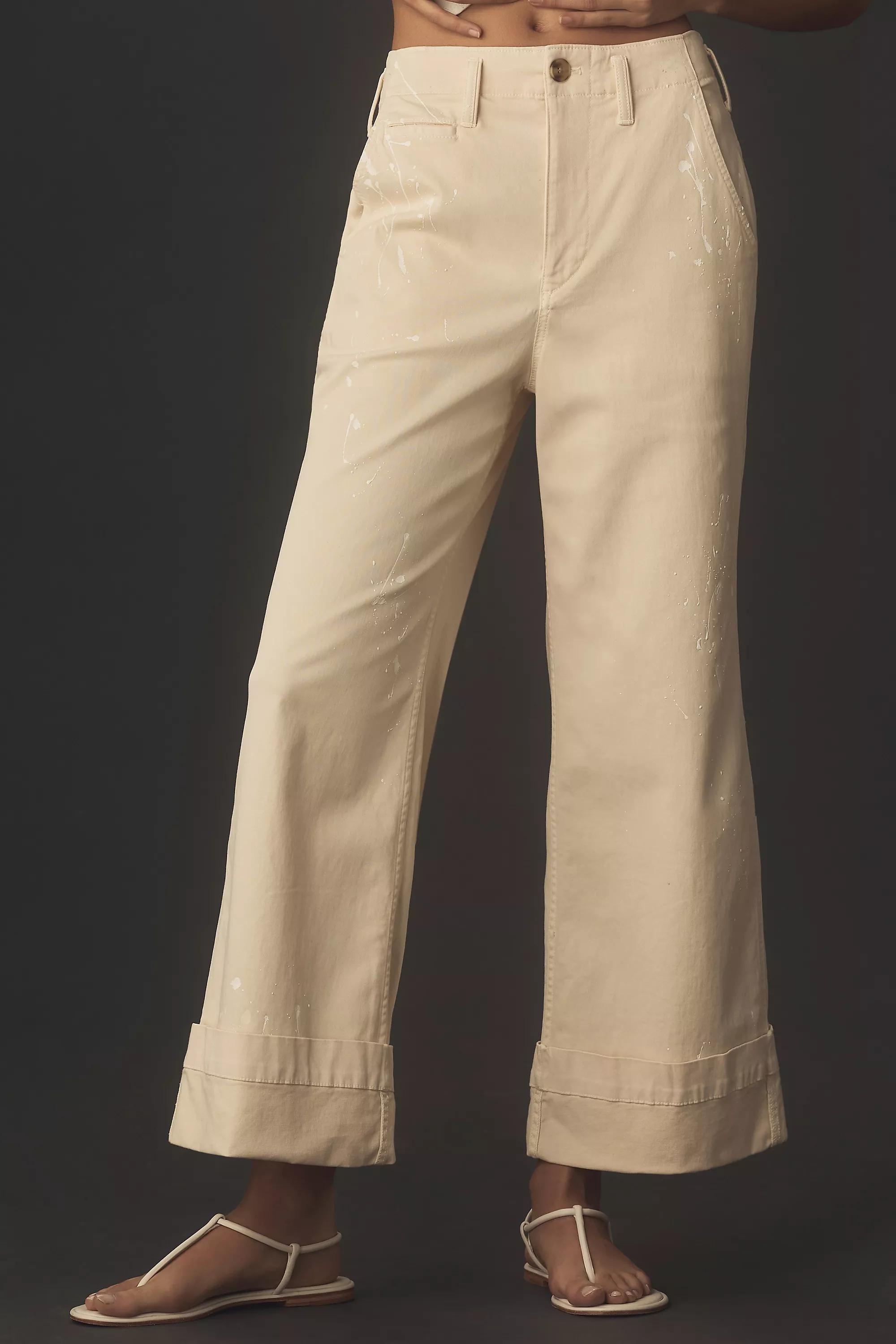 Pilcro Slouchy Full-Length Paint Trousers, Cream, , large image number 1
