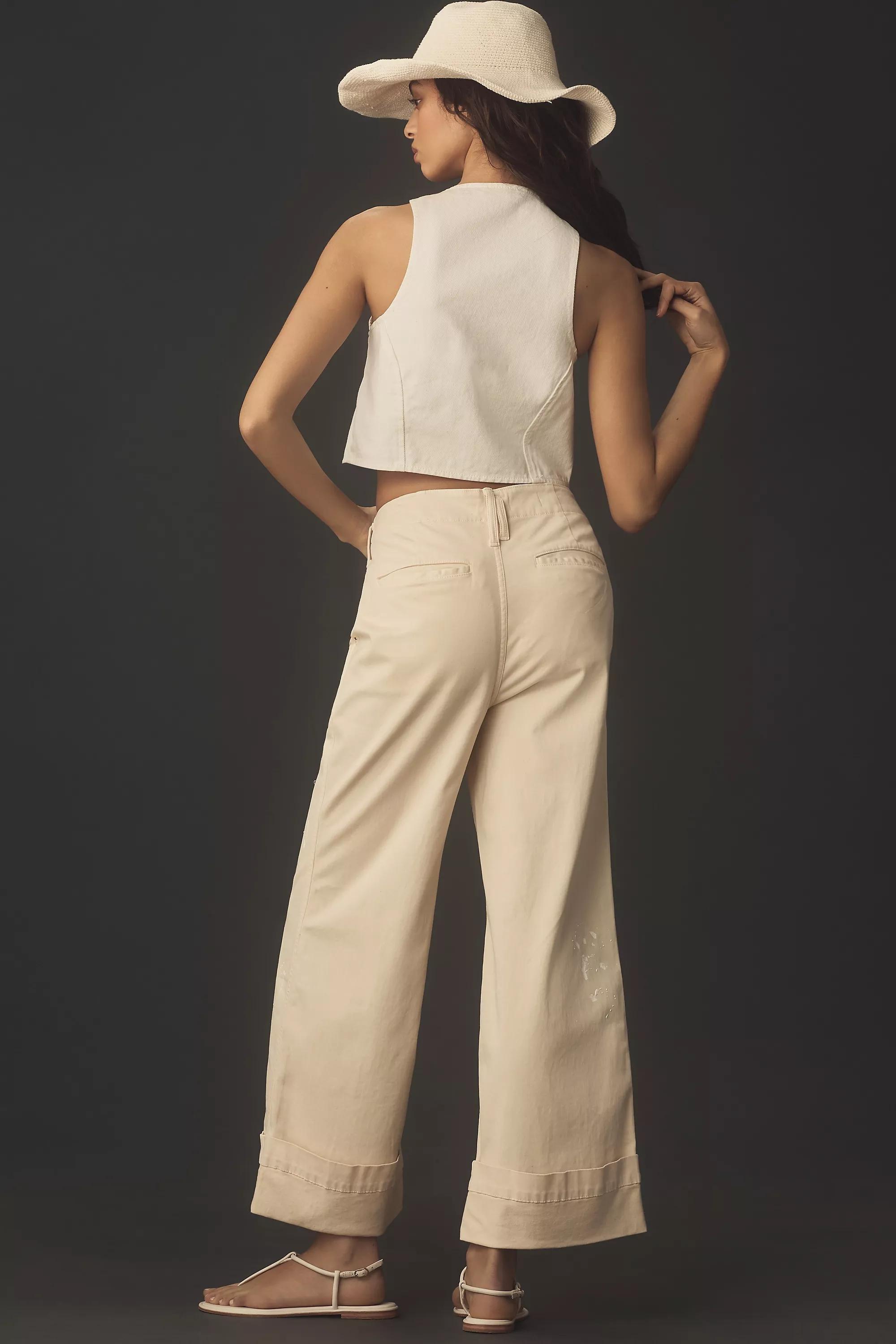 Pilcro Slouchy Full-Length Paint Trousers, Cream, , large image number 2