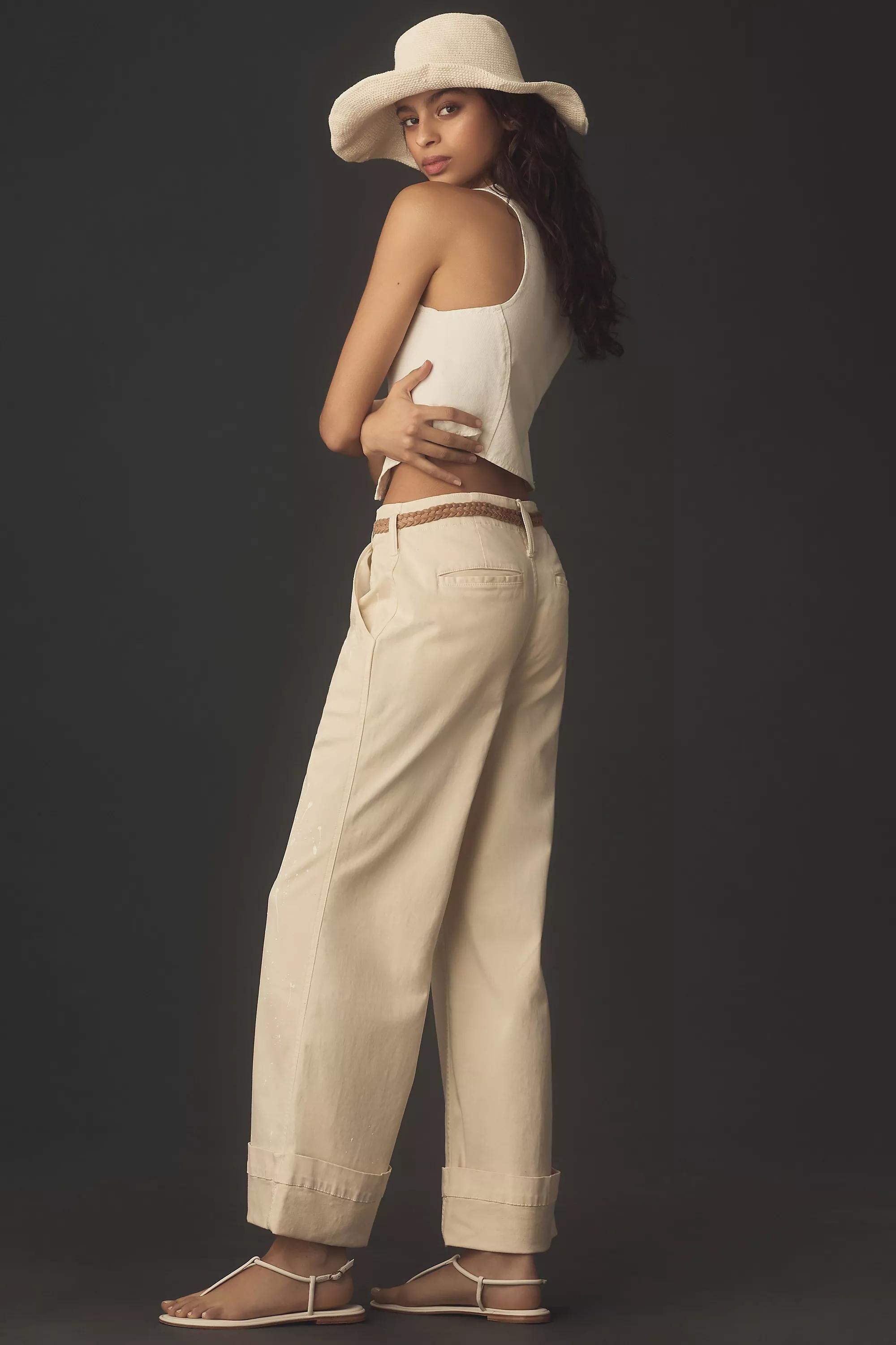 Pilcro Slouchy Full-Length Paint Trousers, Cream, , large image number 4