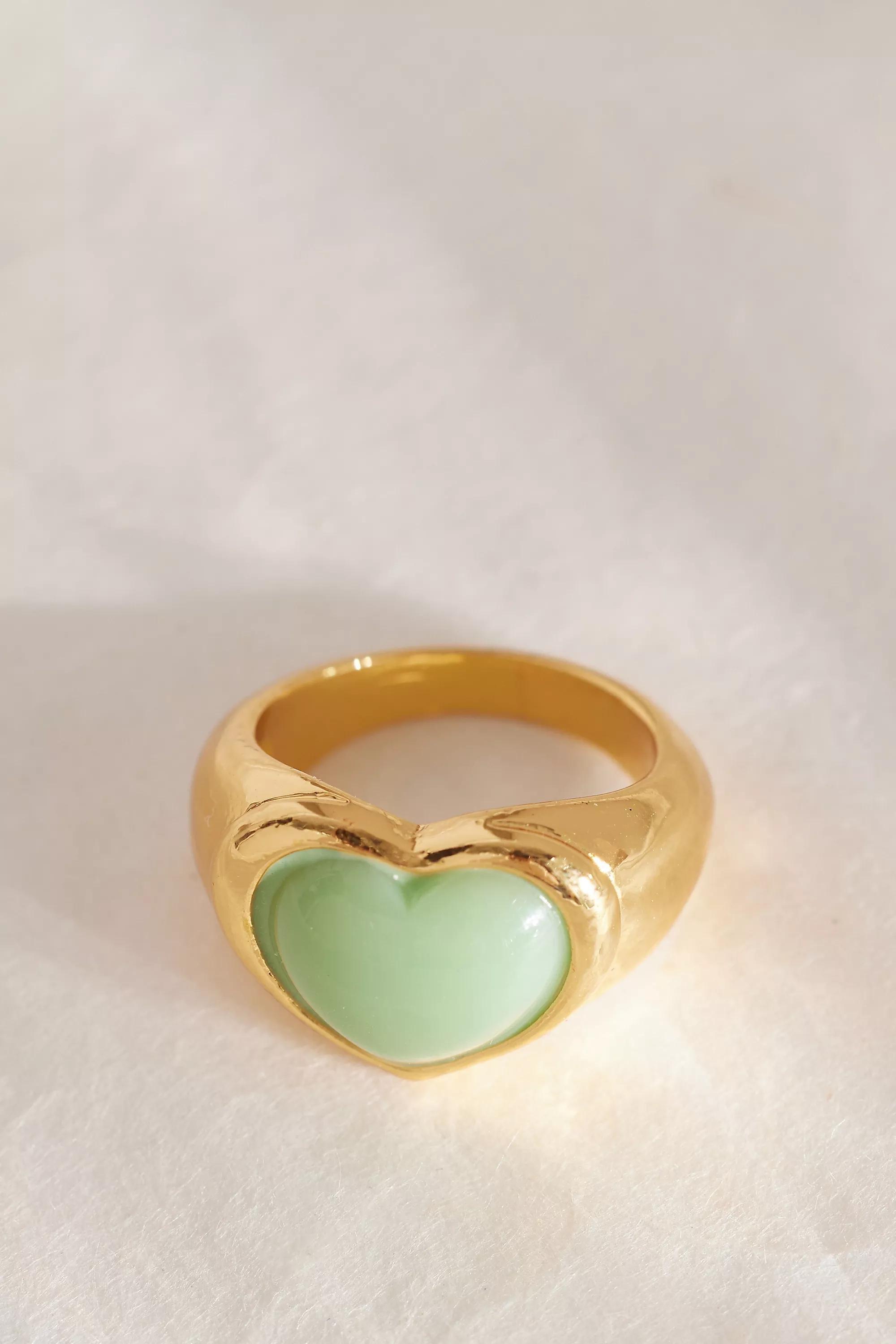 Anthropologie Chunky Heart Ring, Green, , medium