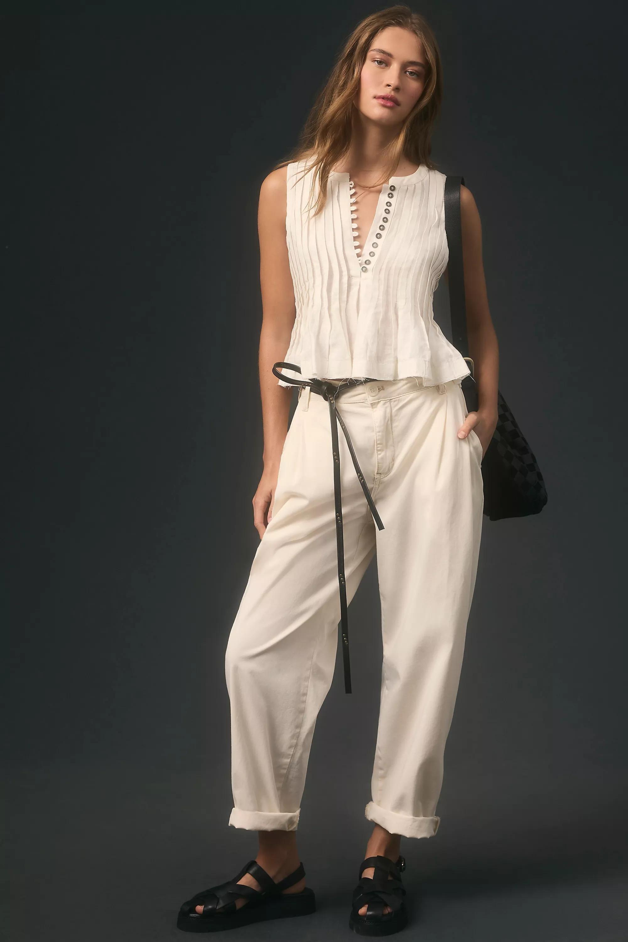 Pleated Linen Vest Top, White, , large image number 2