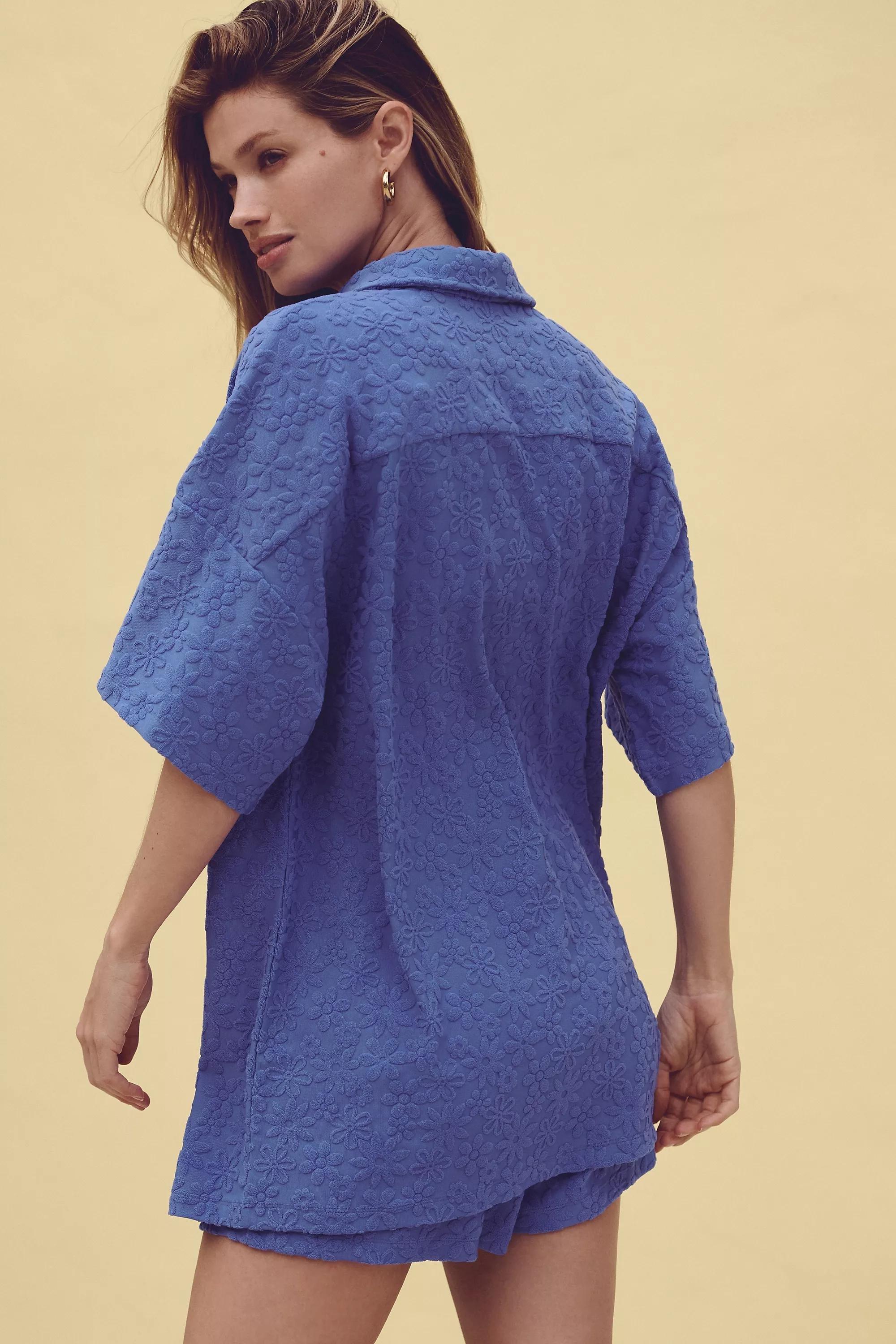 Terry Button-down Shirt, Blue, , large image number 3
