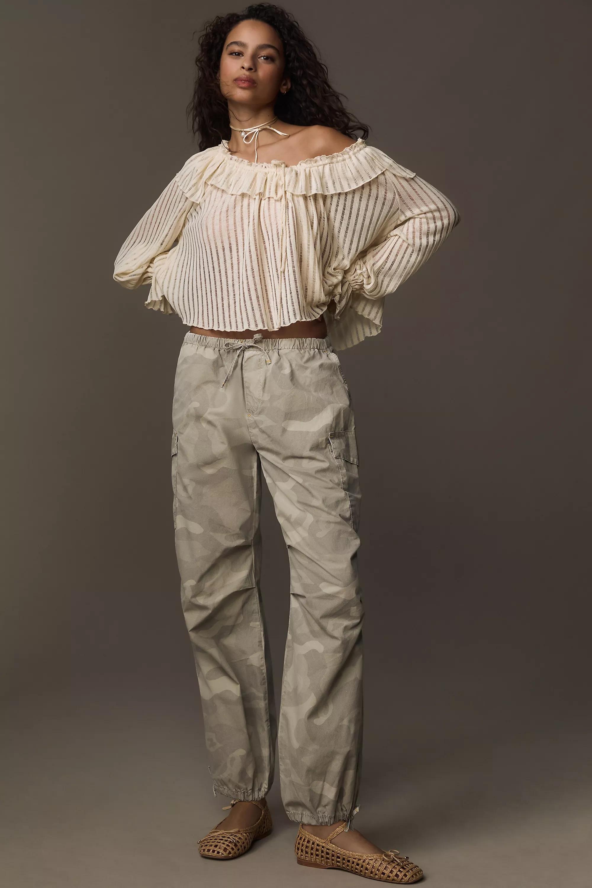 Pilcro Printed Camo Parachute Trousers, Beige, , large image number 0